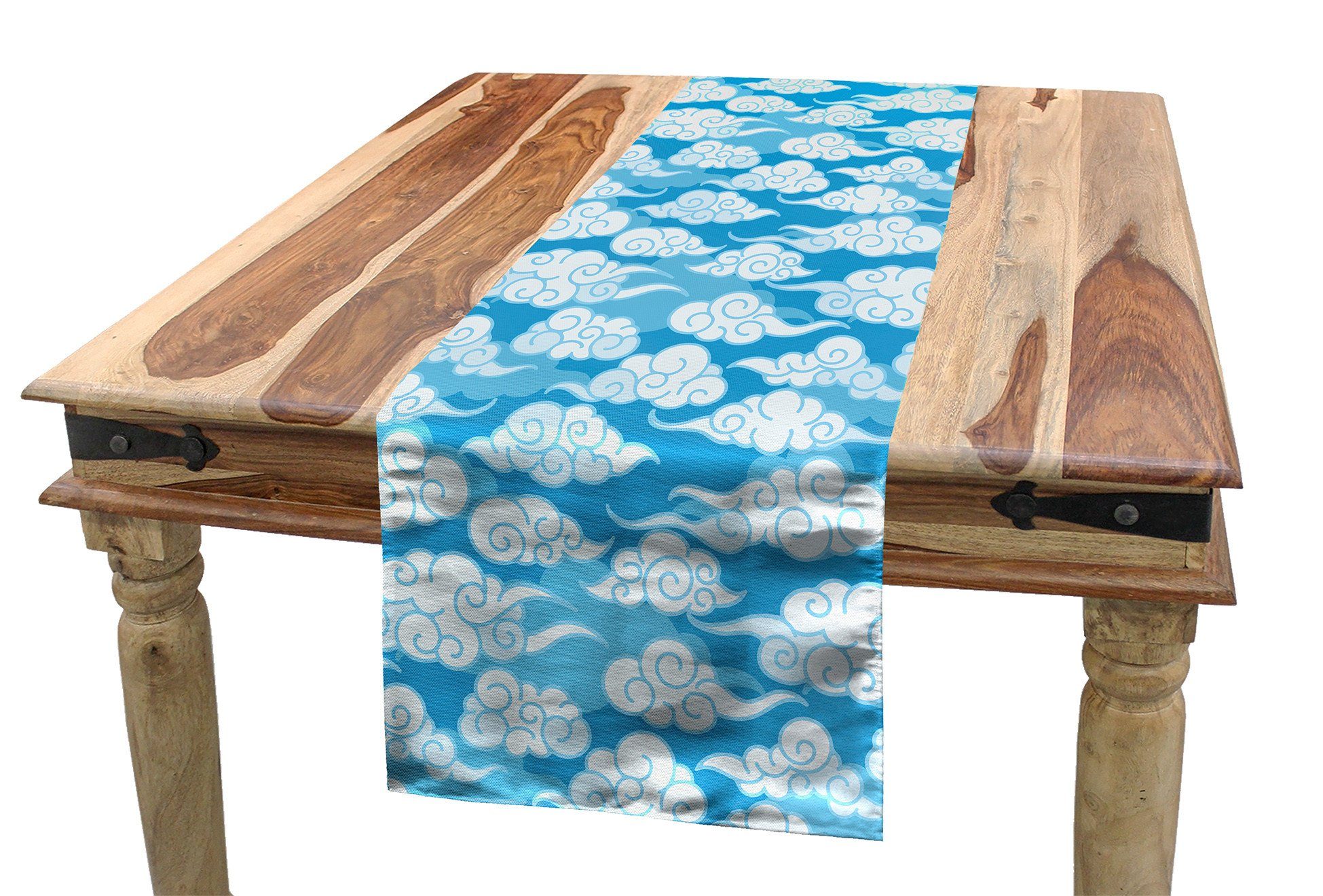 Abakuhaus Tischläufer Esszimmer Küche Rechteckiger Dekorativer Tischläufer, Blau und weiß Japanische Wolke Motiv
