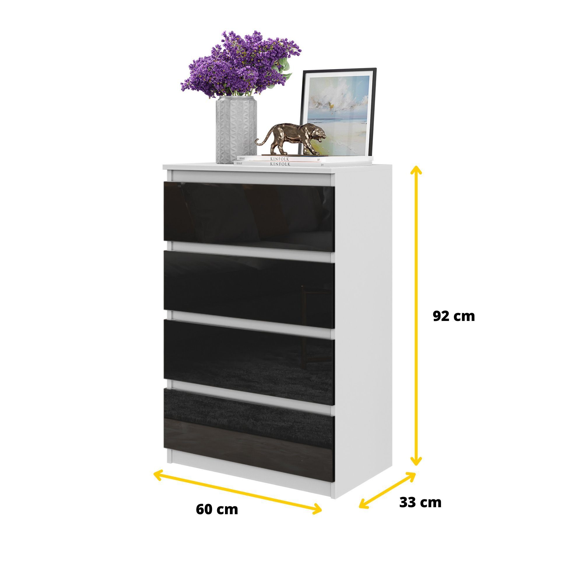 Furnica Kommode GABRIEL 4 Schubladen - Weiß Matt H92cm B60cm T33cm