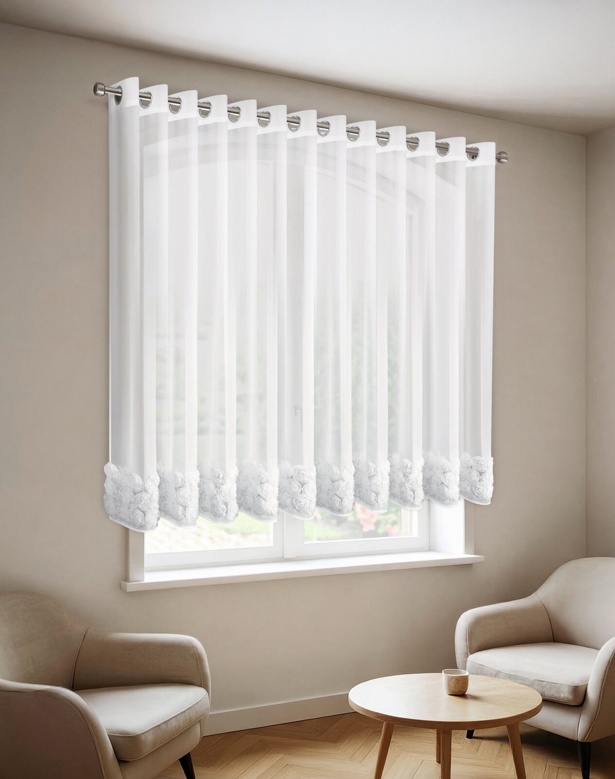 Eurofirany Vorhang ROSES (1 St), Ösen, transparent, Polyester, Sanfte Gardinen mit Rosen 140x250 400x160 70x150 350x250 350x160