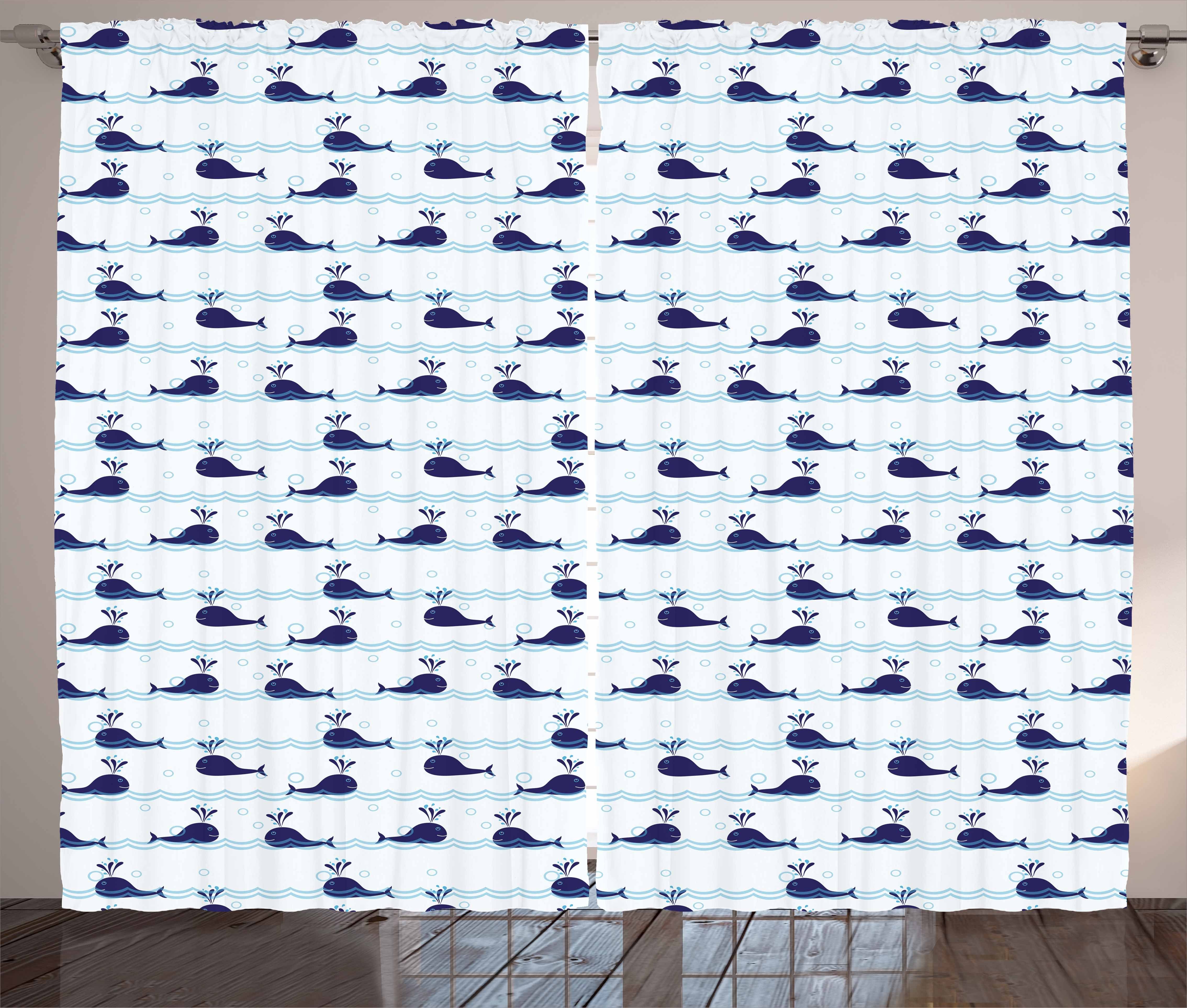 Gardine Schlafzimmer Kräuselband Vorhang mit Schlaufen und Haken, Abakuhaus, Wal Blaue Fische auf dem Wasser | Fertiggardinen