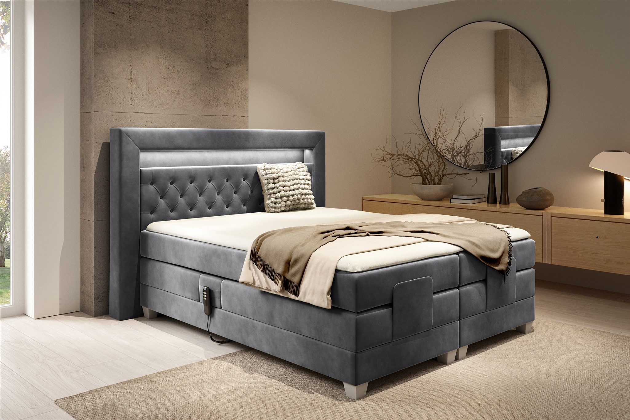Fun Möbel Boxspringbett Schlafzimmerbett ARMANDO Elektrisch in Stoff Fresh (inkl. Kaltschaumtopper), Matratzen elektrisch verstellbar