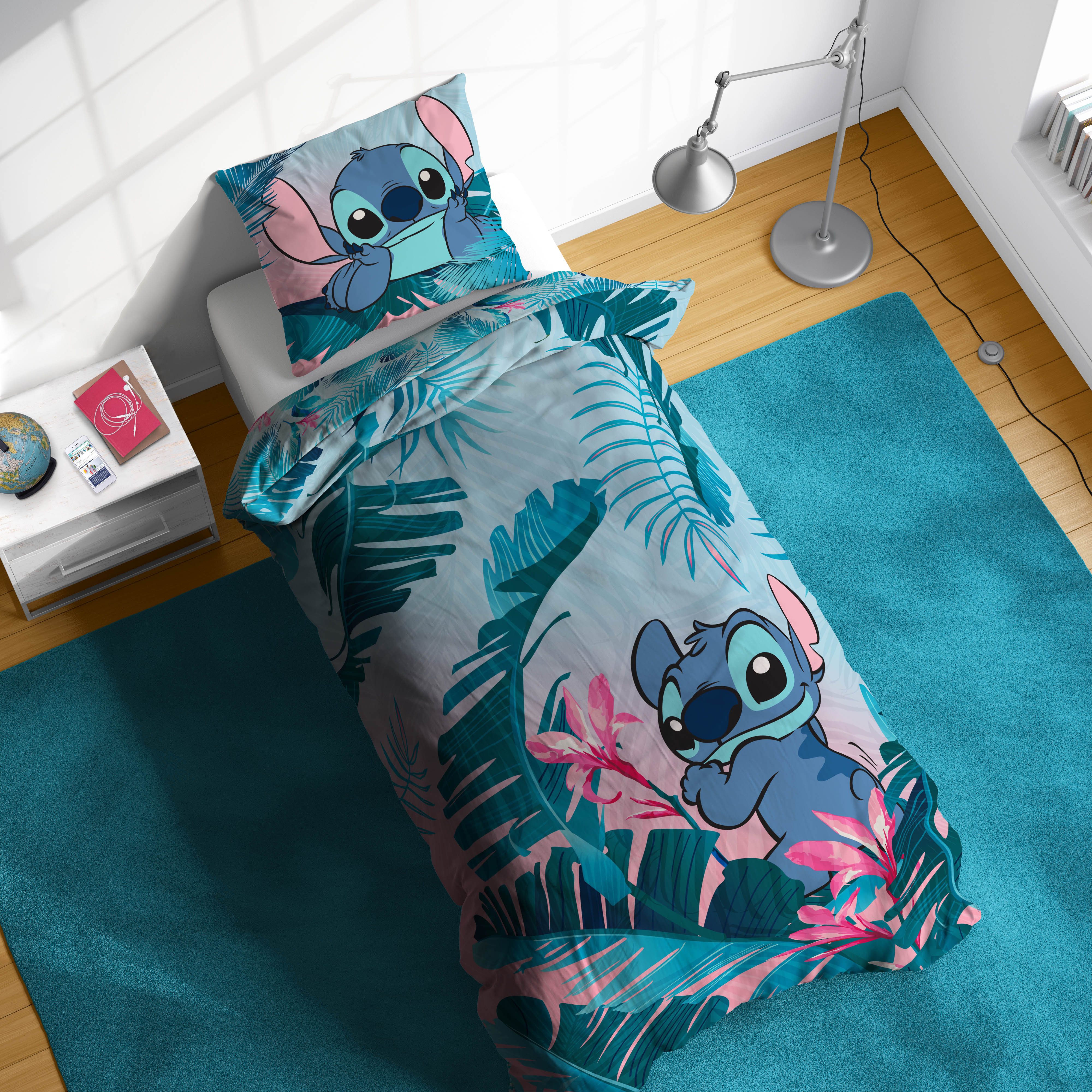Disney Kinderbettwäsche Disney Lilo & Stitch Bettbezug-Set 135x200 cm + Kissenbezug 80x80 cm, Washed Cotton, 2 teilig, 100 % Baumwolle, maschinenwaschbar, wendb – Bild 2 von 5