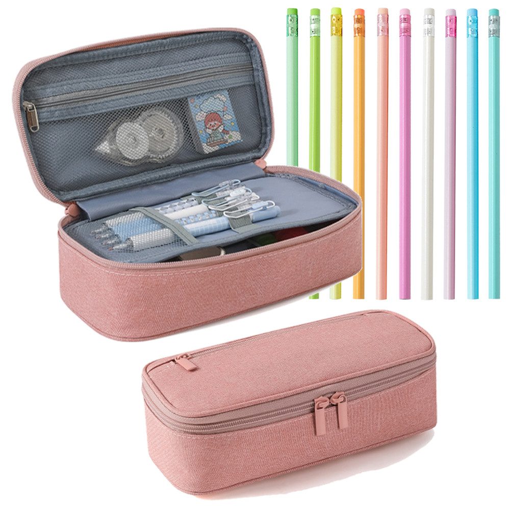 JASLIFE Federmäppchen Großes Stifteetui Federmappe Jungen Mädchen Federmäppchen, (Stiftetui + 10 Bleistifte Set), Großes Fassungsvermögen, inkl. 10 Bleistifte, robust & vielseitig