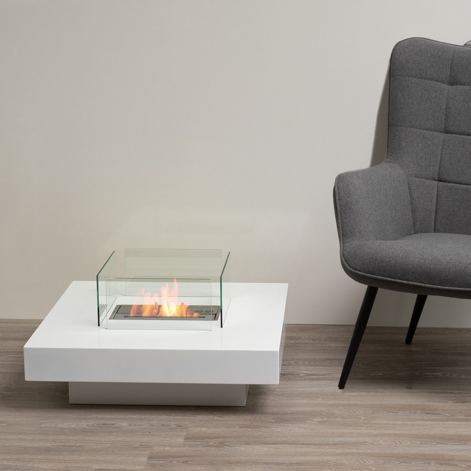 Moritz Dekokamin Standkamin 35 x 70 x 70 cm Cube 1,5 Liter Brenner, Ethanolbrenner Glasfeuer Terrassenfeuer Kamin