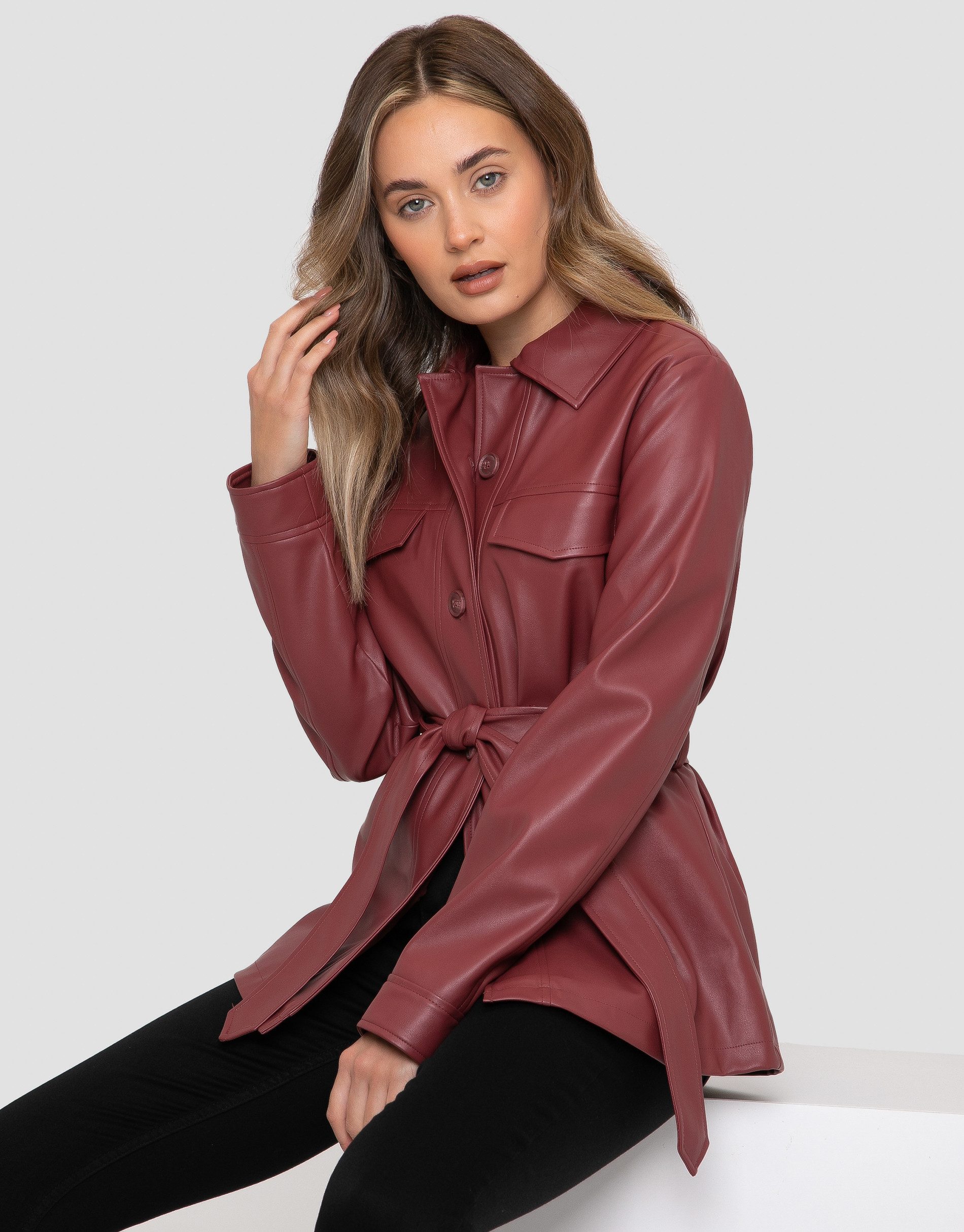 Threadbare Lederimitatjacke Brook (1-St) mit Bindeband günstig online kaufen