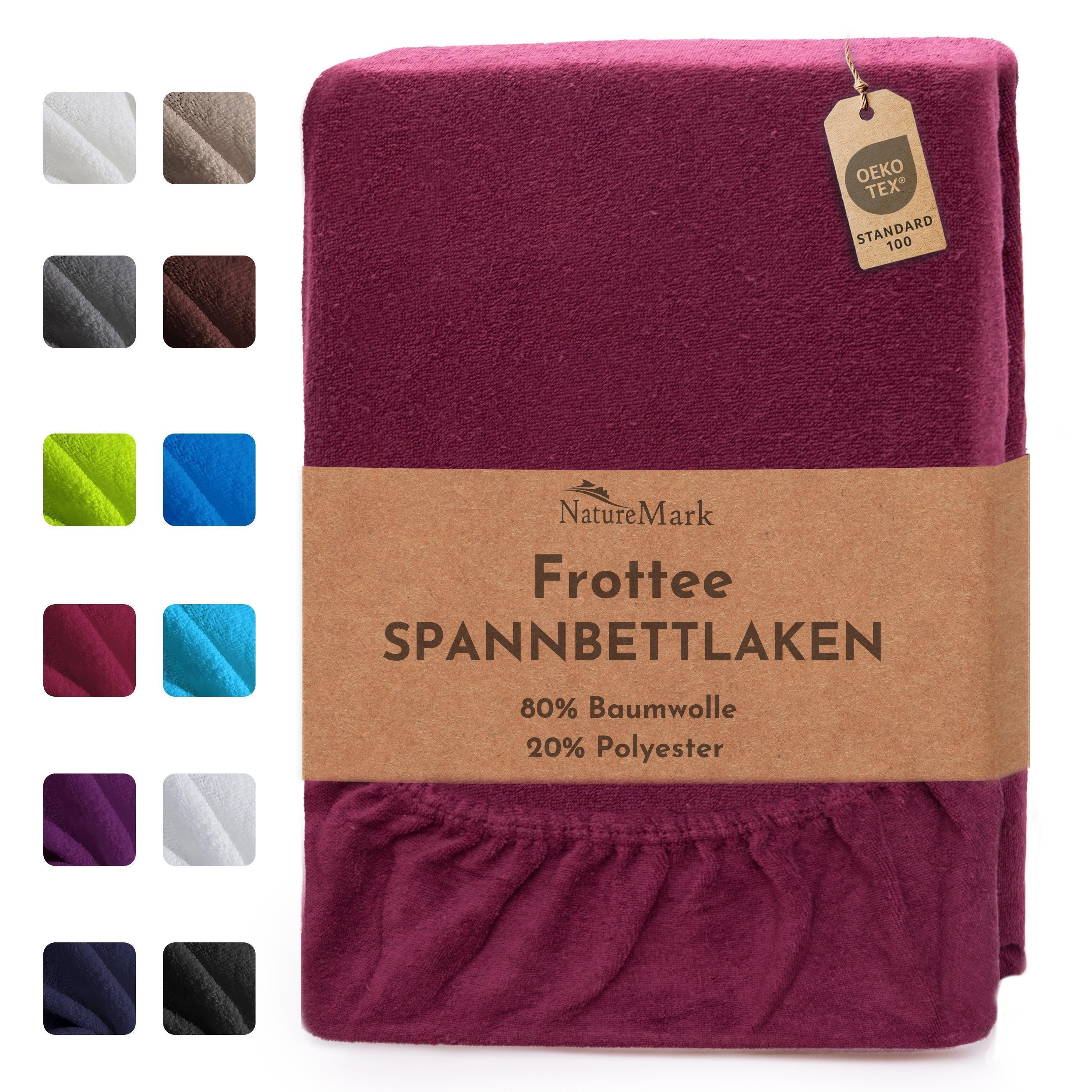 NatureMark Spannbettlaken 2er-Set Frottee Kinder-Spannbetttuch 70x140cm, 80% Baumwolle / 20% Polyester, Gummizug: rundum, (1 Stück), rot)