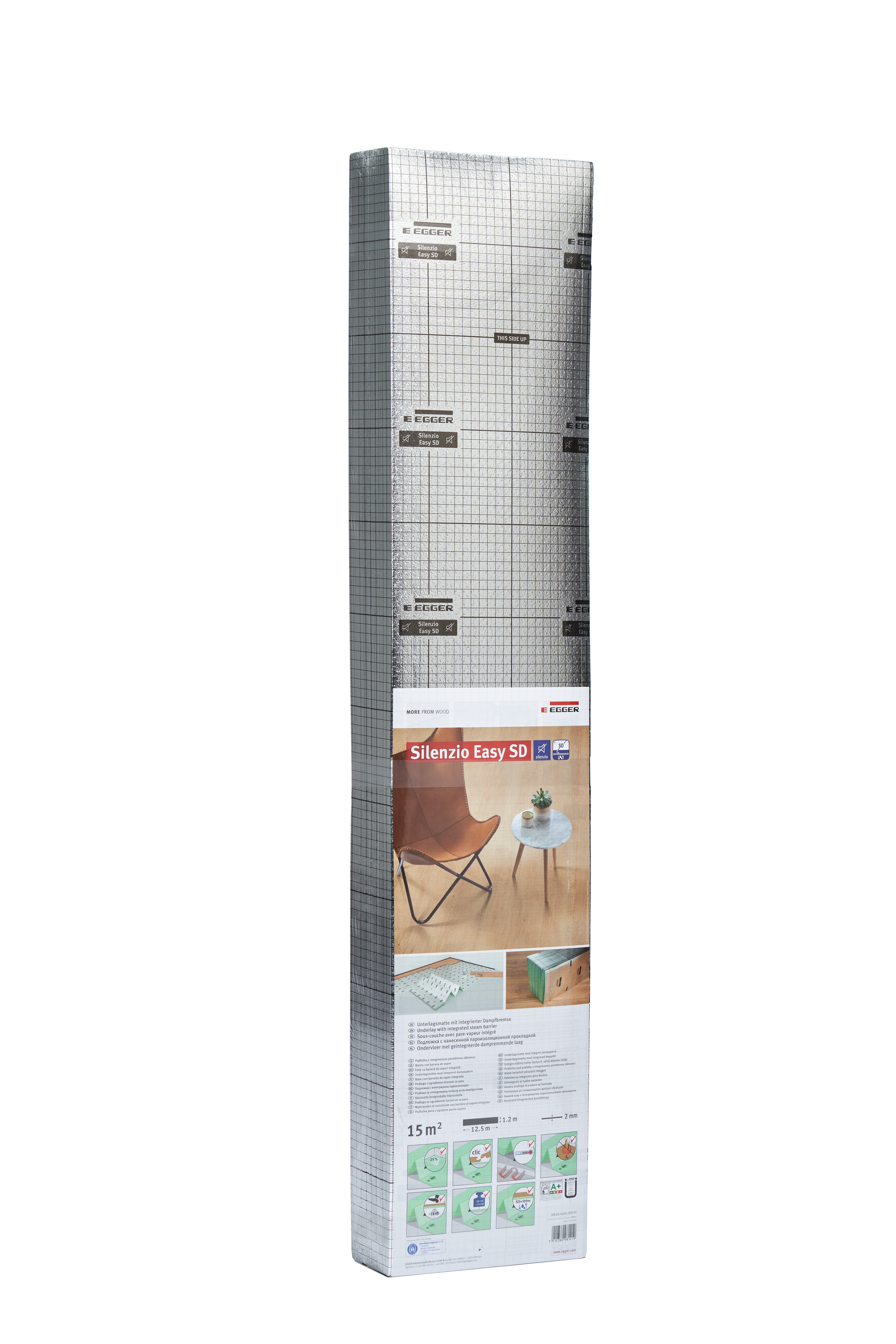 EGGER Trittschalldämmplatte Unterlagsmatte Silenzio Easy Aqua Stop SD, 2,00 mm, 15,00 m², Integrierte Dampfbremse