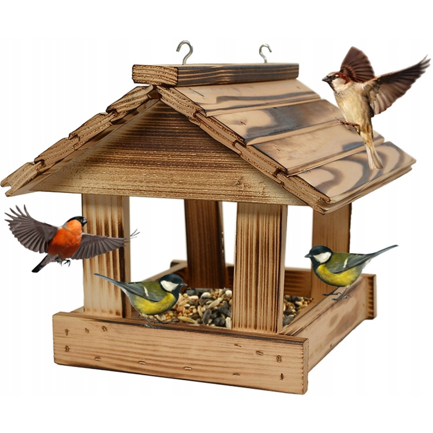 WOODOK Vogelhaus, Fichtenholz, gebrannt, starke Haken