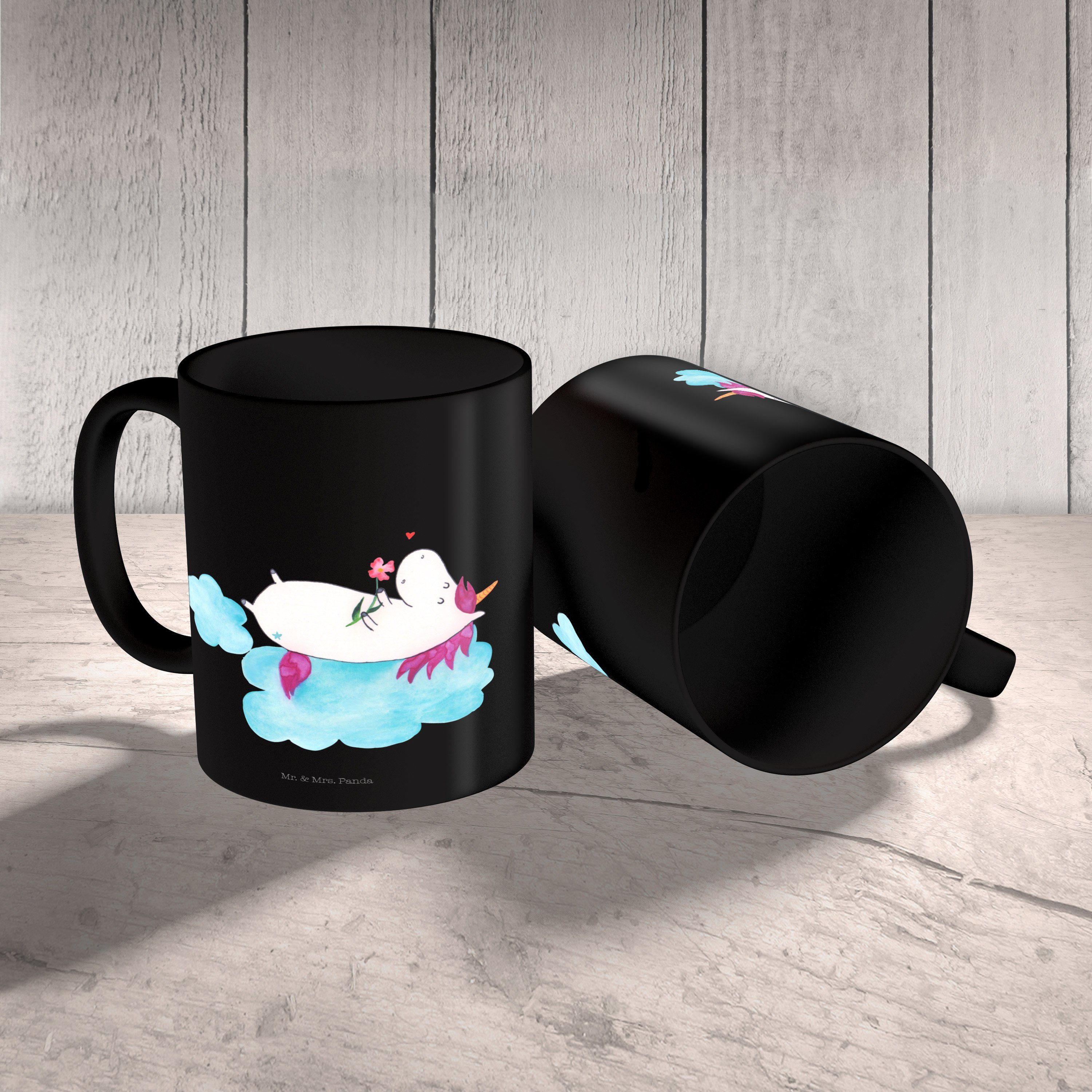 auf verliebt Schwarz Mrs. Schwarz Kaffeebecher, Tasse Keramik Tasse, Einhorn - & Wolke Mr. Panda - Geschenk,