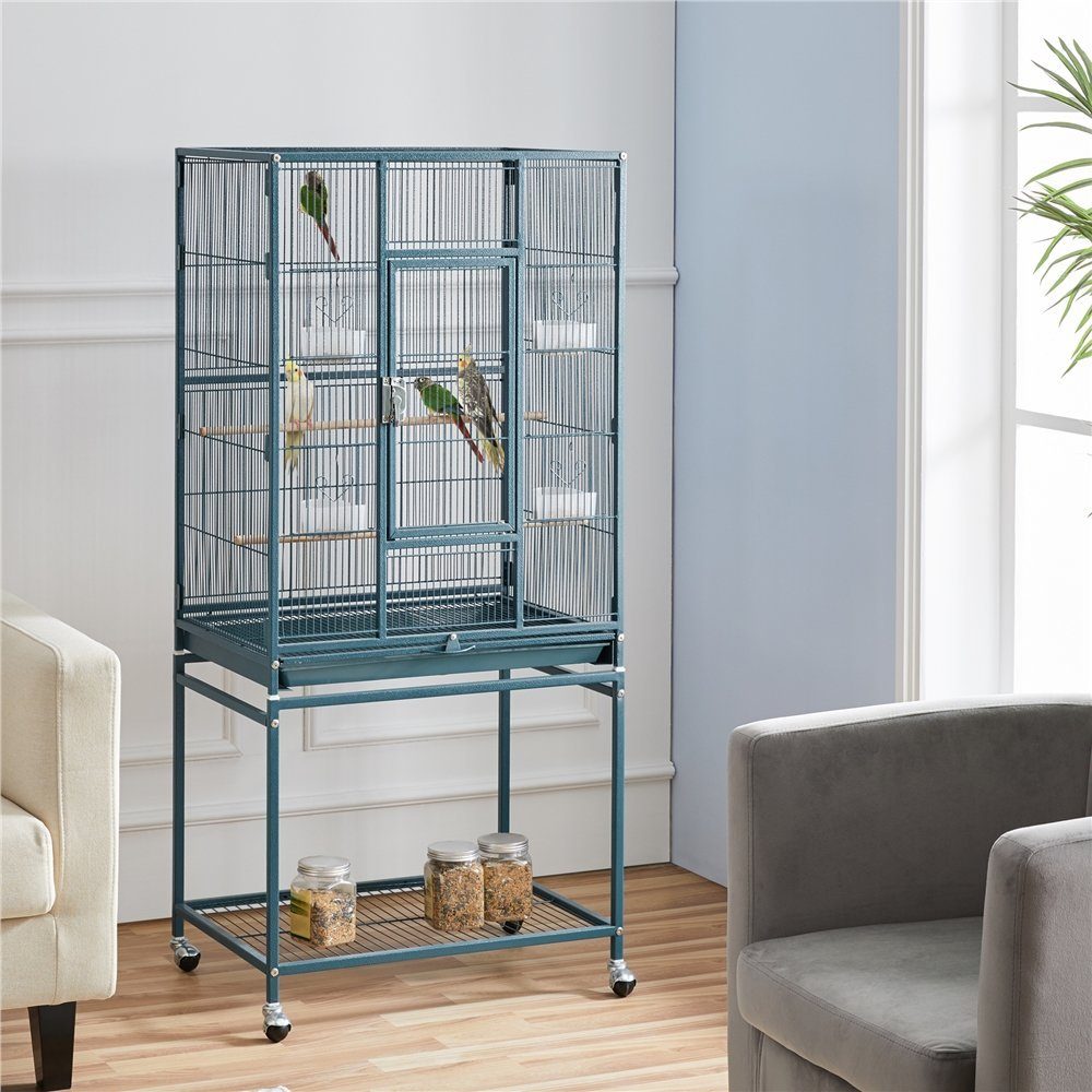 Vogelkäfig 100 Cm Lang 50 Cm Breit 80 Cm Hoch Yaheetech Vogelkäfig, Vogelvoliere mit Tür Vogelhaus Vogelbauer mit Rollen