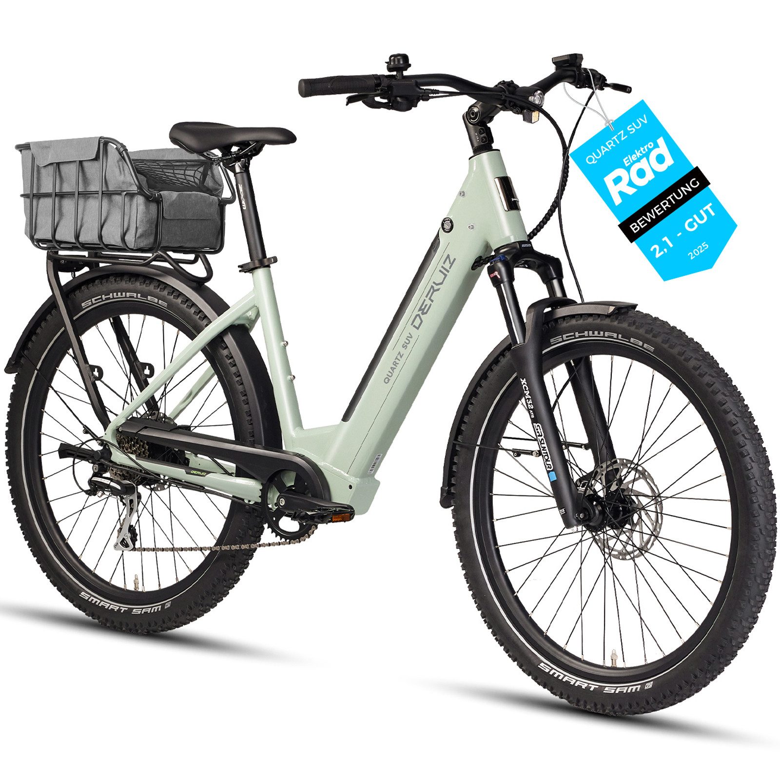 DERUIZ E-Bike Trekkingrad Quartz SUV 27,5 Zoll, bis 160 km, Drehmomentsensor, RH 46 cm, 8 Gang Shimano Shimano Acera RD-M360 SGS, 8-Gang Schaltwerk, Kettenschaltung, Heckmotor 250W, 644 Wh, (5 Stufen,Lockout-Federgabel,LCD-Farb-Display,120 Lux Frontlicht), Tiefeinsteiger, SUV-Design, Unisex, Drehmomentsensor 55 Nm