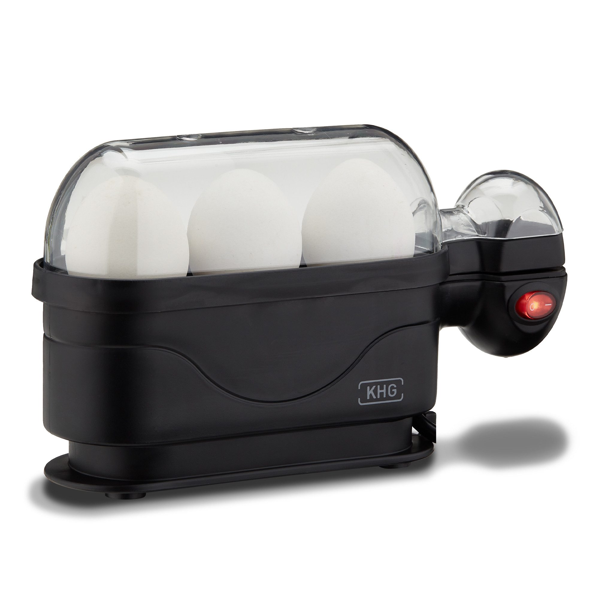 KHG Eierkocher für bis zu 3 Eier, inkl. Messbecher mit Nadel, Anzahl Eier: 3 St., 380 W, Aluminiumheizplatte, inkl. Kabelaufwicklung