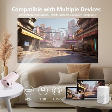 LQWELL Mini unterstützt WiFi 5G & BT5.0 Portabler Projektor (120 lm, 1280 x 720 px, Mit Automatische Trapezkorrektur fur Phone/PC/Lap/PS5/Xbox/Stick)