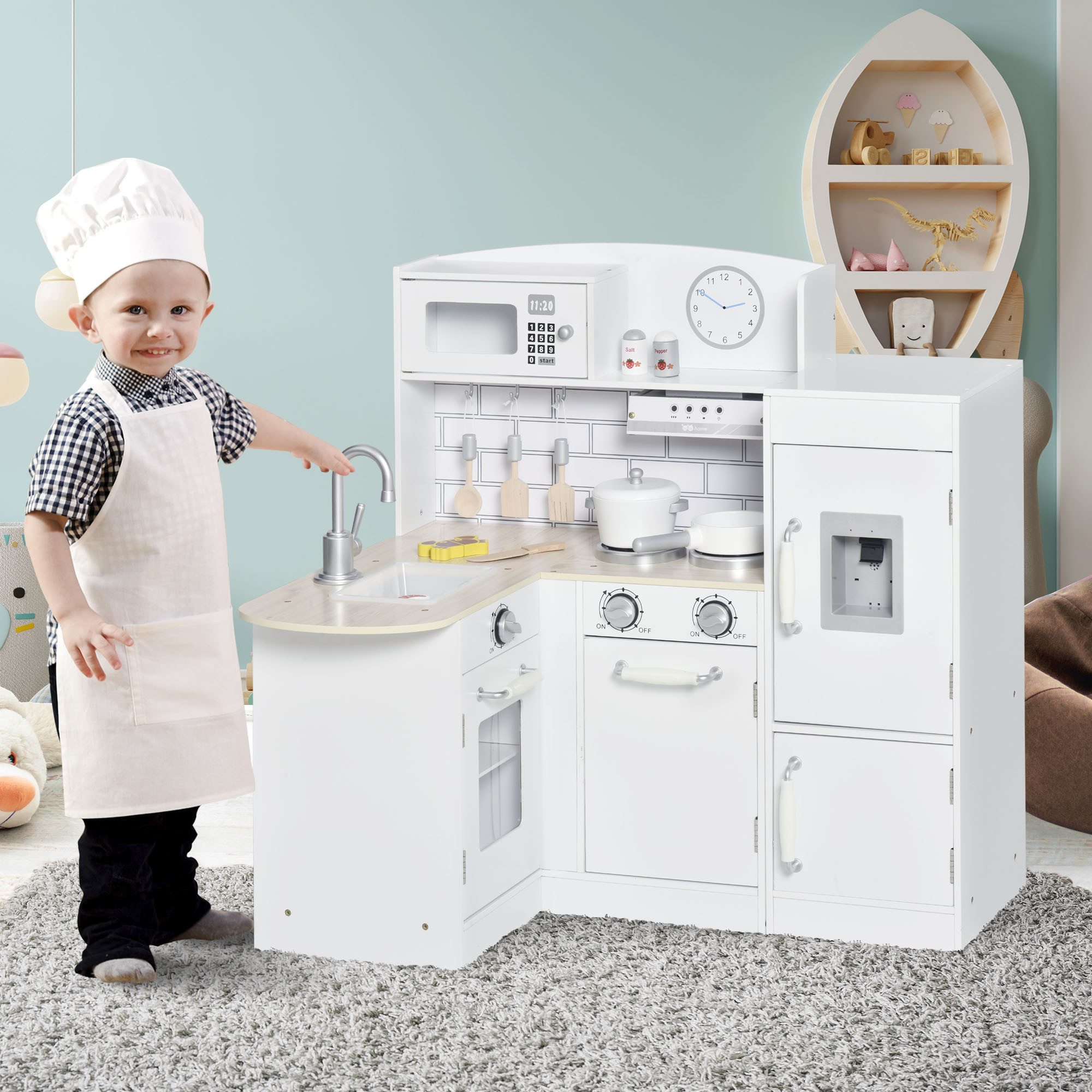 HOMCOM Spielküche mit elektronischem Wasserspender, Mikrowelle günstig online kaufen
