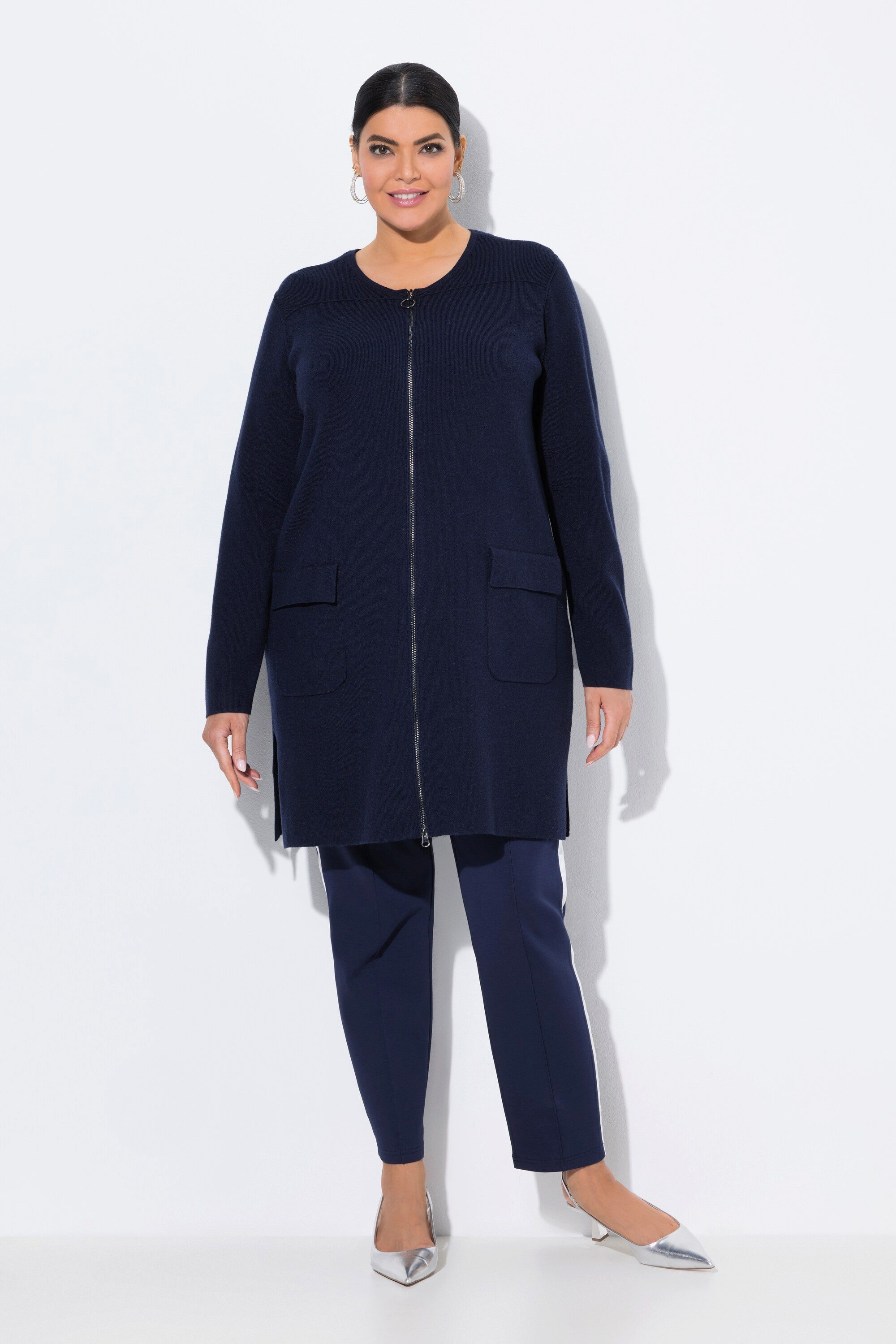 Ulla Popken Strickjacke Strickjacke Feinripp Rundhals günstig online kaufen