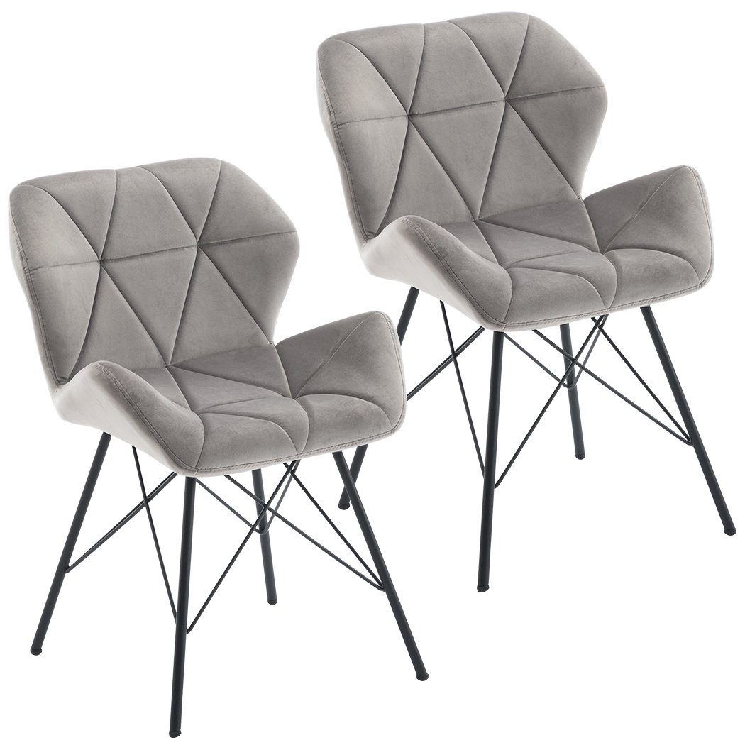 Duhome Esszimmerstuhl, 2er Set Stuhl Esszimmerstuhl Kunstleder, Samt oder Stoff Lederoptik Metallbeine Grau