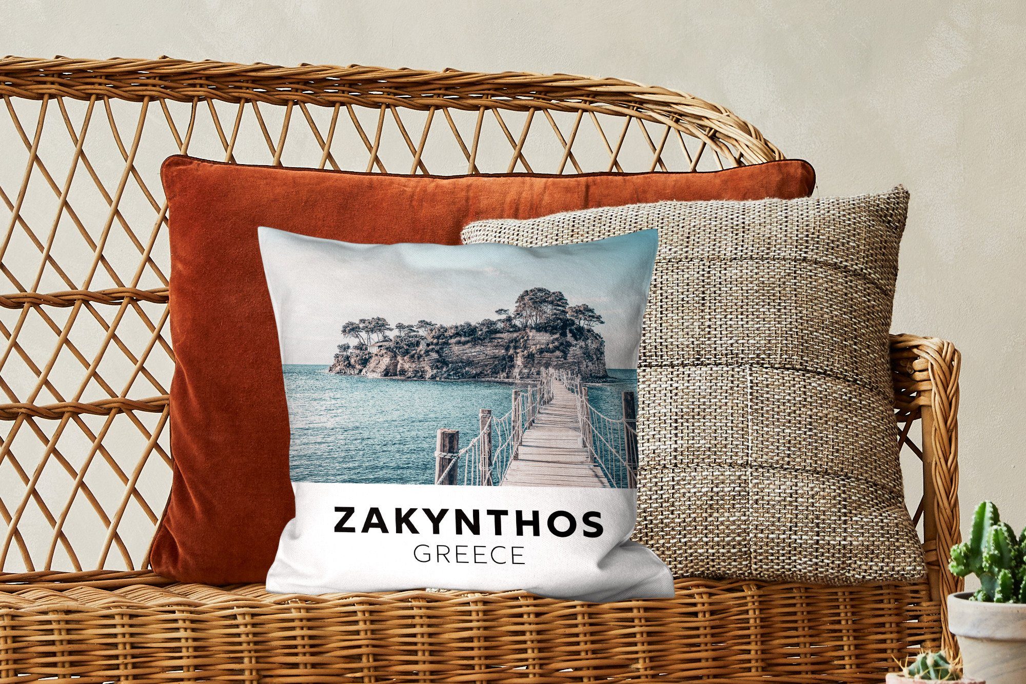 für Füllung Deko, Dekokissen Zakynthos MuchoWow Griechenland mit Sofakissen Meer, Schlafzimmer, - - Wohzimmer, Zierkissen