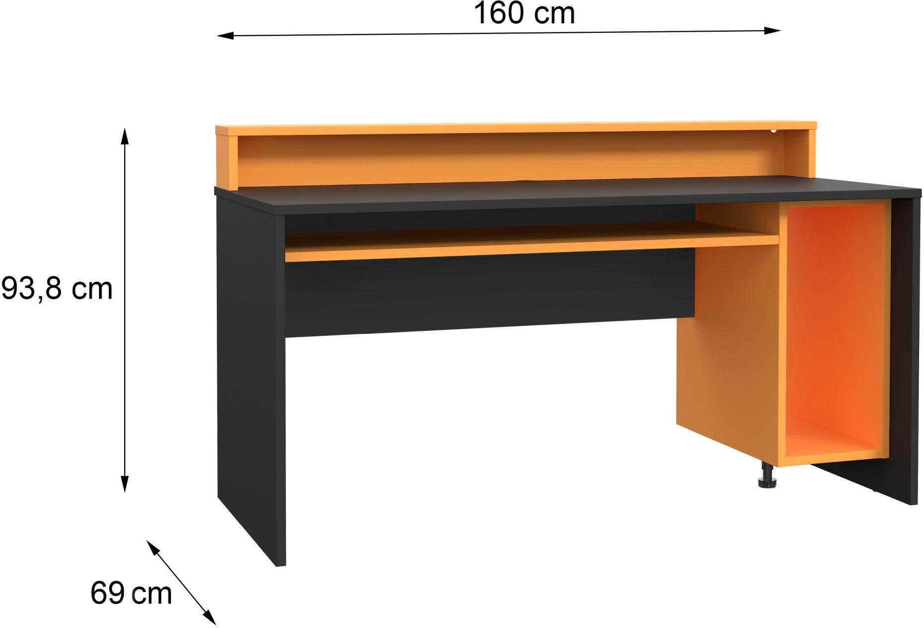 Forte Möbel Black Tisch Orange Beleuchtung mit TEZAUR Gamingtisch Computertisch 2B Gaming