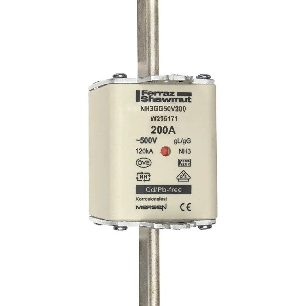 MERSEN Sicherungsgerät NH3GG50 V200, NH-Sicherungseinsatz, gG-Betriebsklasse, 200 A, 500 V, Doppe
