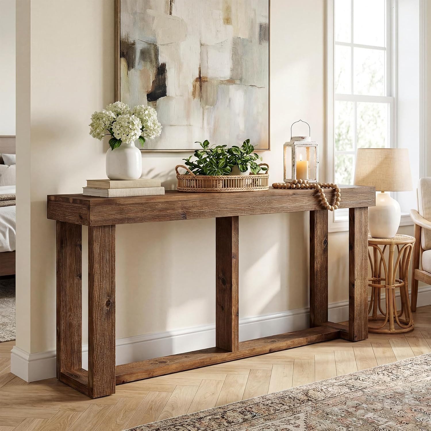 Tribesigns Konsolentisch Schmaler Konsolentisch 160cm - Massivholz - Landhausstil - Stauraum