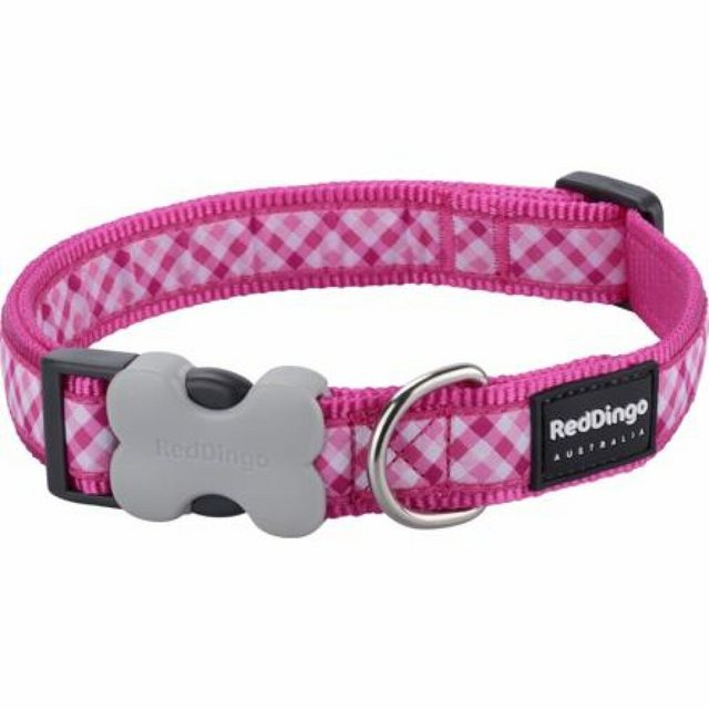 Red Dingo Hunde-Halsband “Halsband RD 12 mm x 20-32 cm – Gingham Hot Pink”, verschiedene Materialien