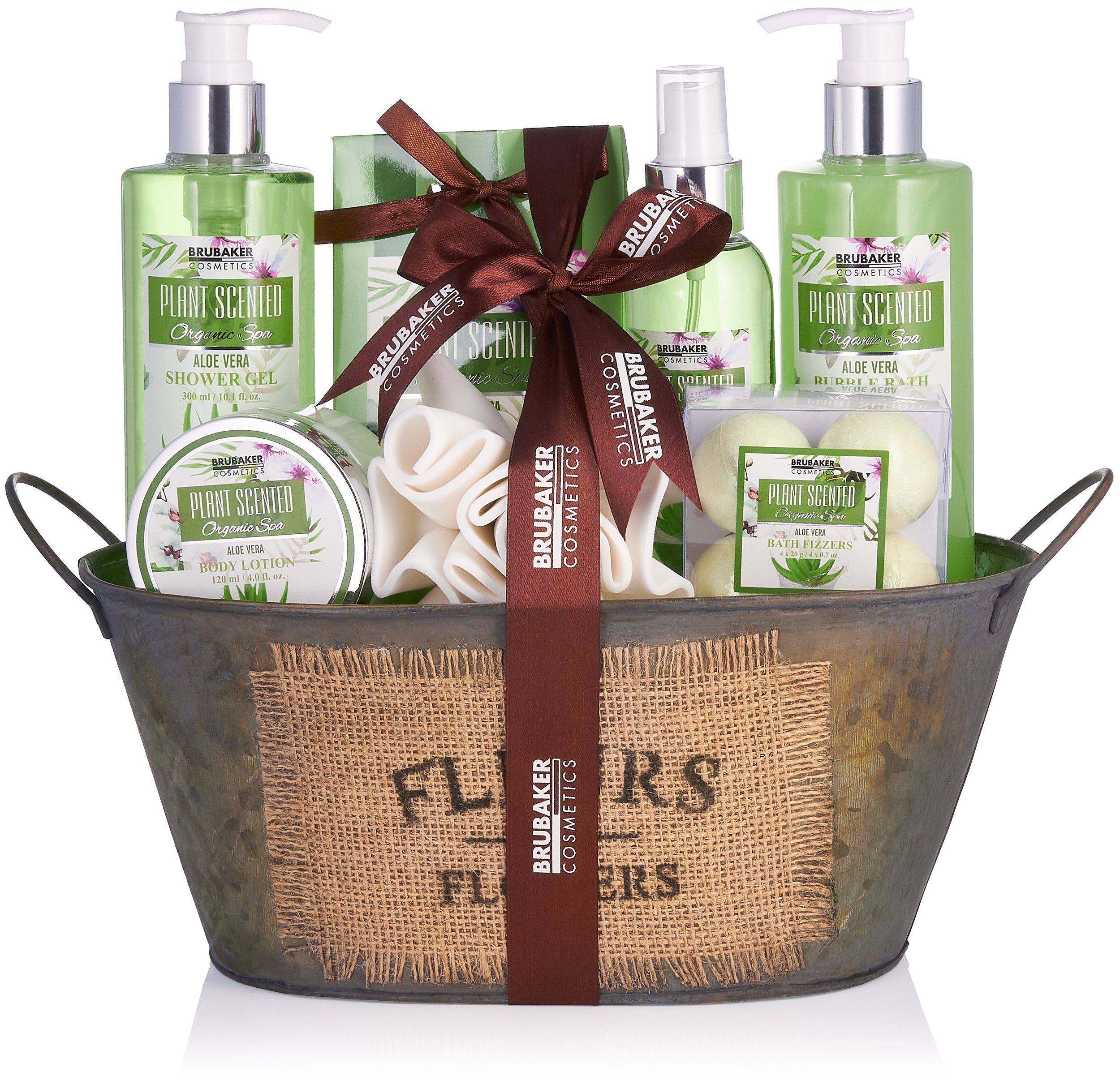 BRUBAKER Hautreinigungs-Set Dusch- und Badeset mit Aloe Vera Duft, 11-tlg., Frauen Geschenk Set in Vintage Wanne, Pflegeset, Beauty Geschenkset für Damen