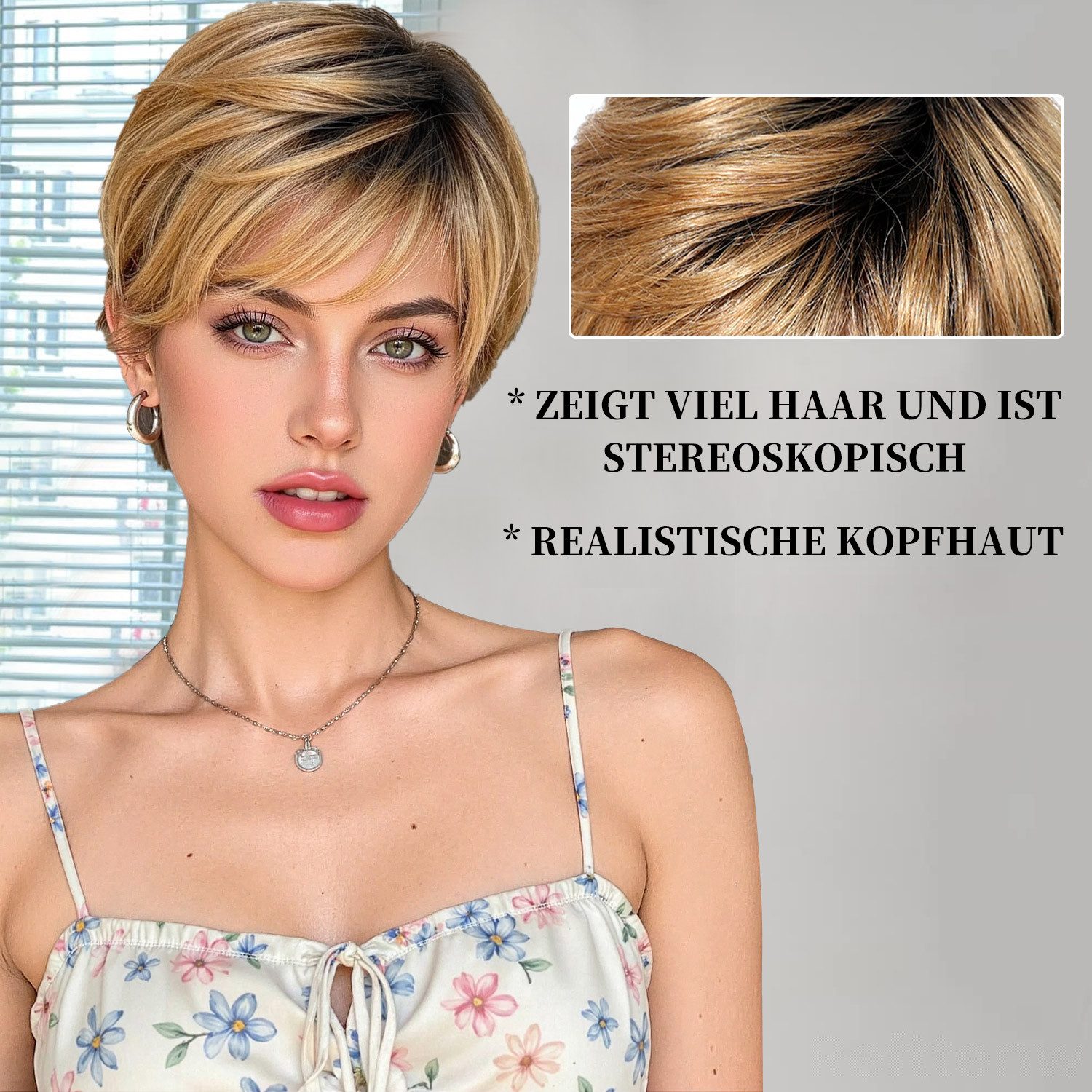 Refttenw Kunsthaarperücke Kurzhaarperücke,Echthaar,Kurze gewellte Perücken für Frauen,mit Pony