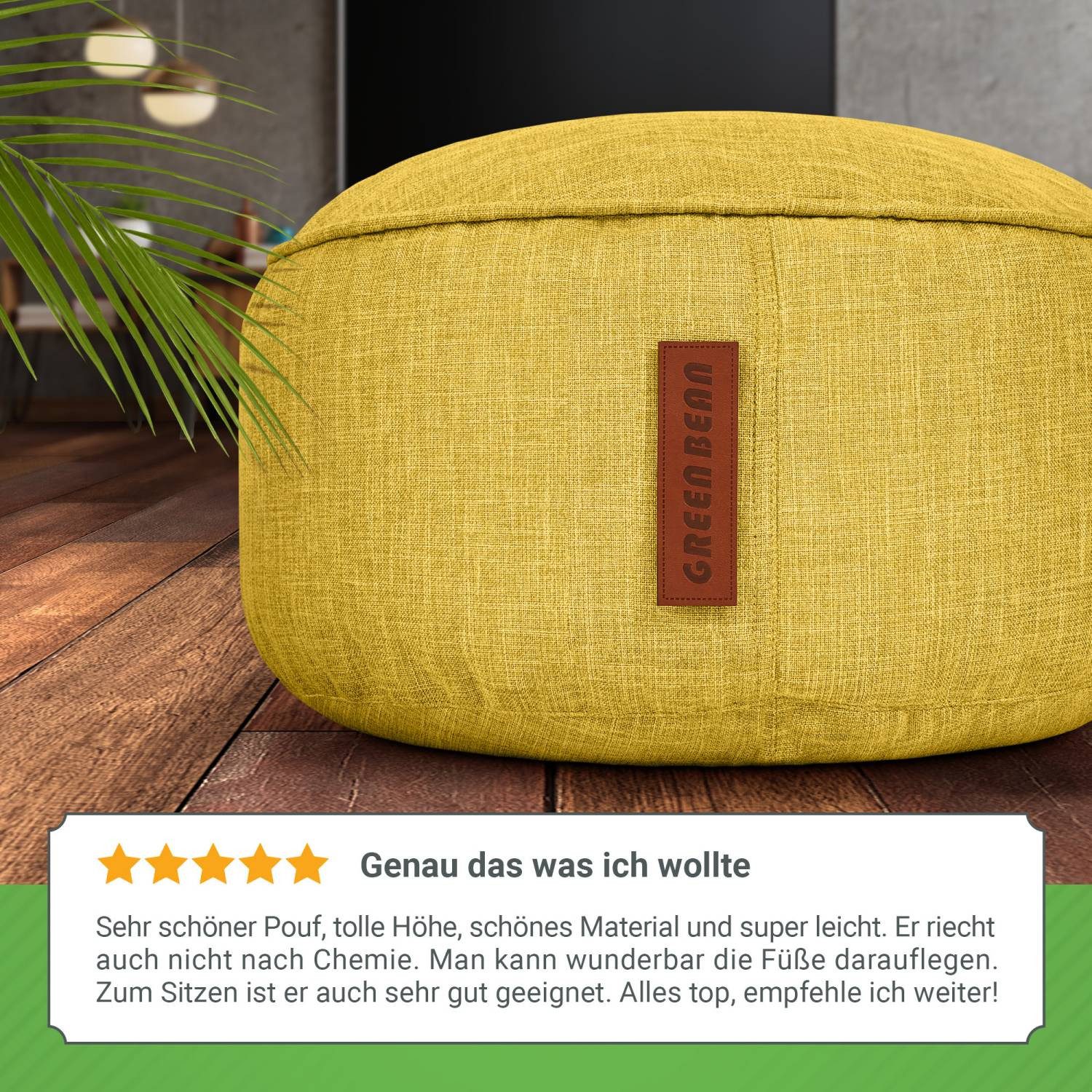 Green Bean Pouf Sitzsack-Hocker Home Linen 45x25cm (Sitzsack-Hocker 45x25cm mit EPS-Perlen Füllung -, Fußhocker Fußkissen Sitz-Pouf für Sitzsäcke), Bodenkissen  – Bild 4 von 5