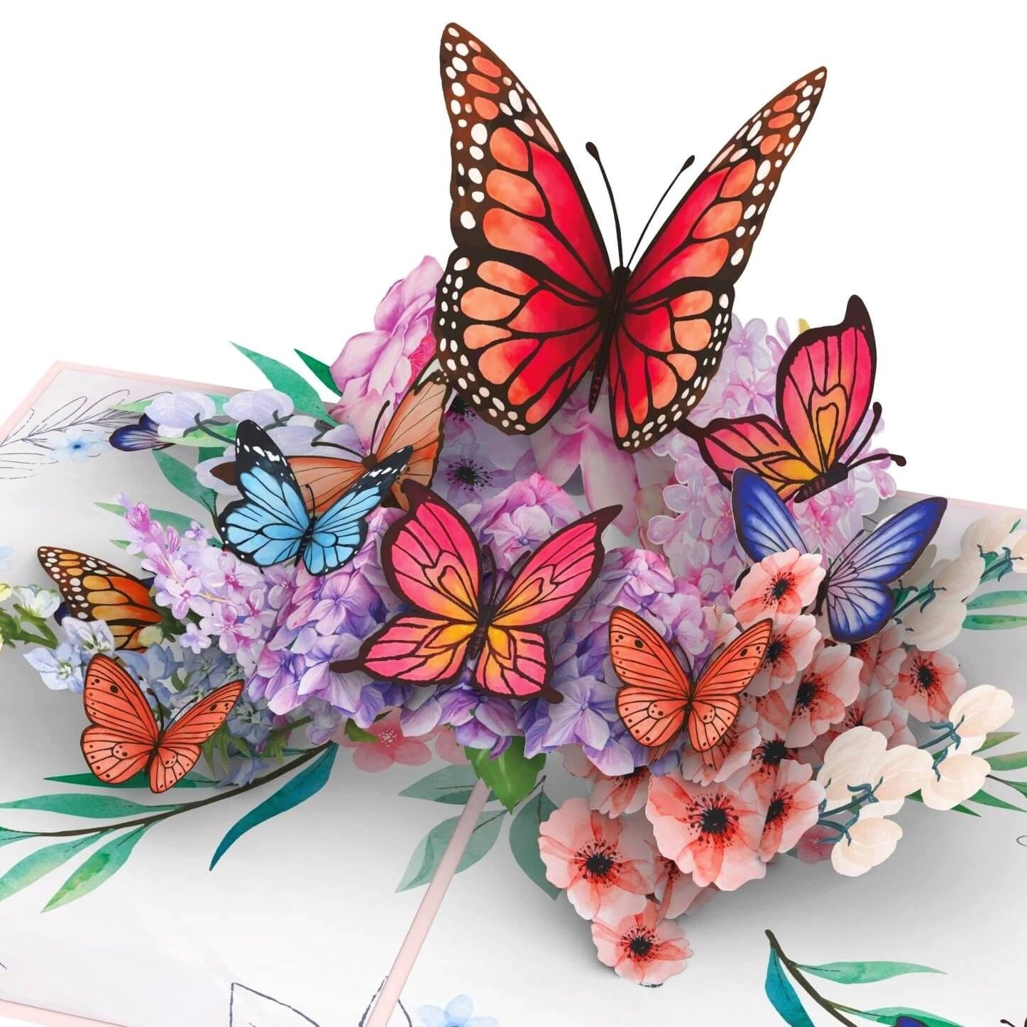 papercrush Geburtstagskarte Schmetterlinge auf Blumen, Pop-Up Karte Geburtstag für Frauen, Handgemacht, Lasergeschnitten, Pop-Up