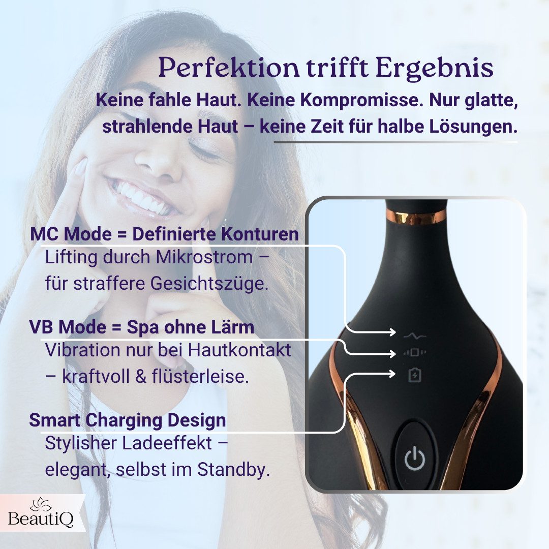 BeautiQ Gesichtsmassagegerät [Neuheit] Beautygerät faltenfrei, Gesicht/Hals, Anti-Aging Wunder, EMS Mikroströmung, Silikon-Oberfläche