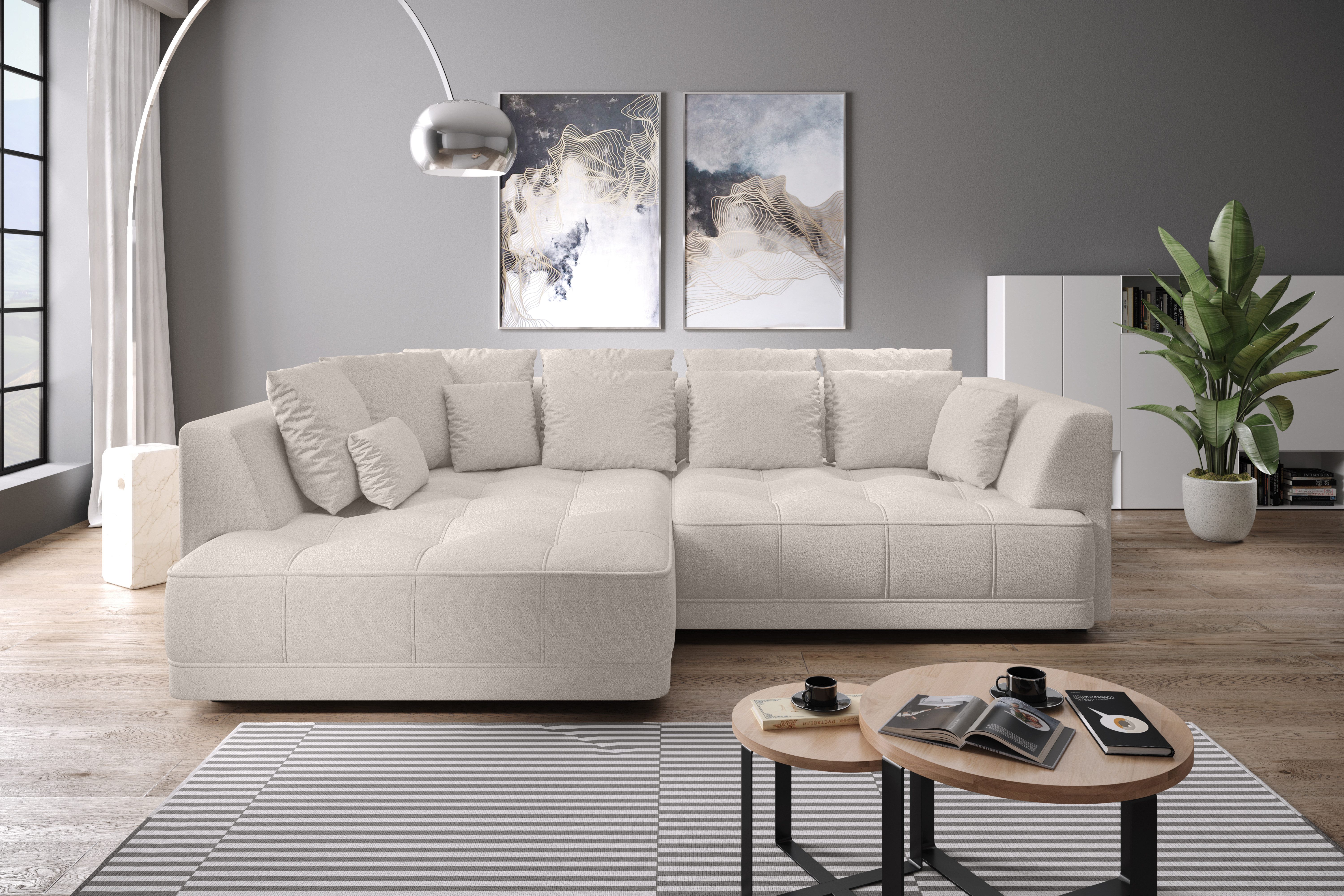 WERK2 Ecksofa Tiga 207 x 286 cm modern & bequem, elektrisch verstellbare Sitztiefe, Struktur weich, L-Form, elektrische Sitztiefenverstellung