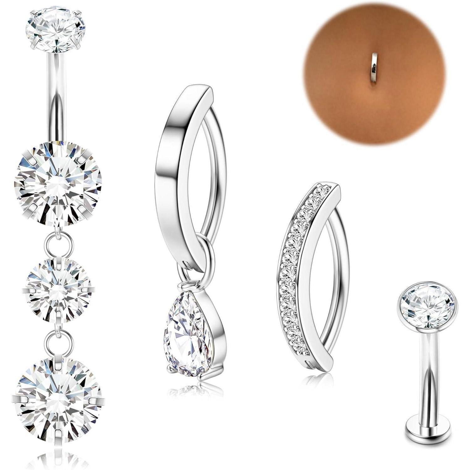 Chriscoco Bauchnabelpiercing-Set 14G Bauchnabelpiercing Chirurgenstahl Silb günstig online kaufen