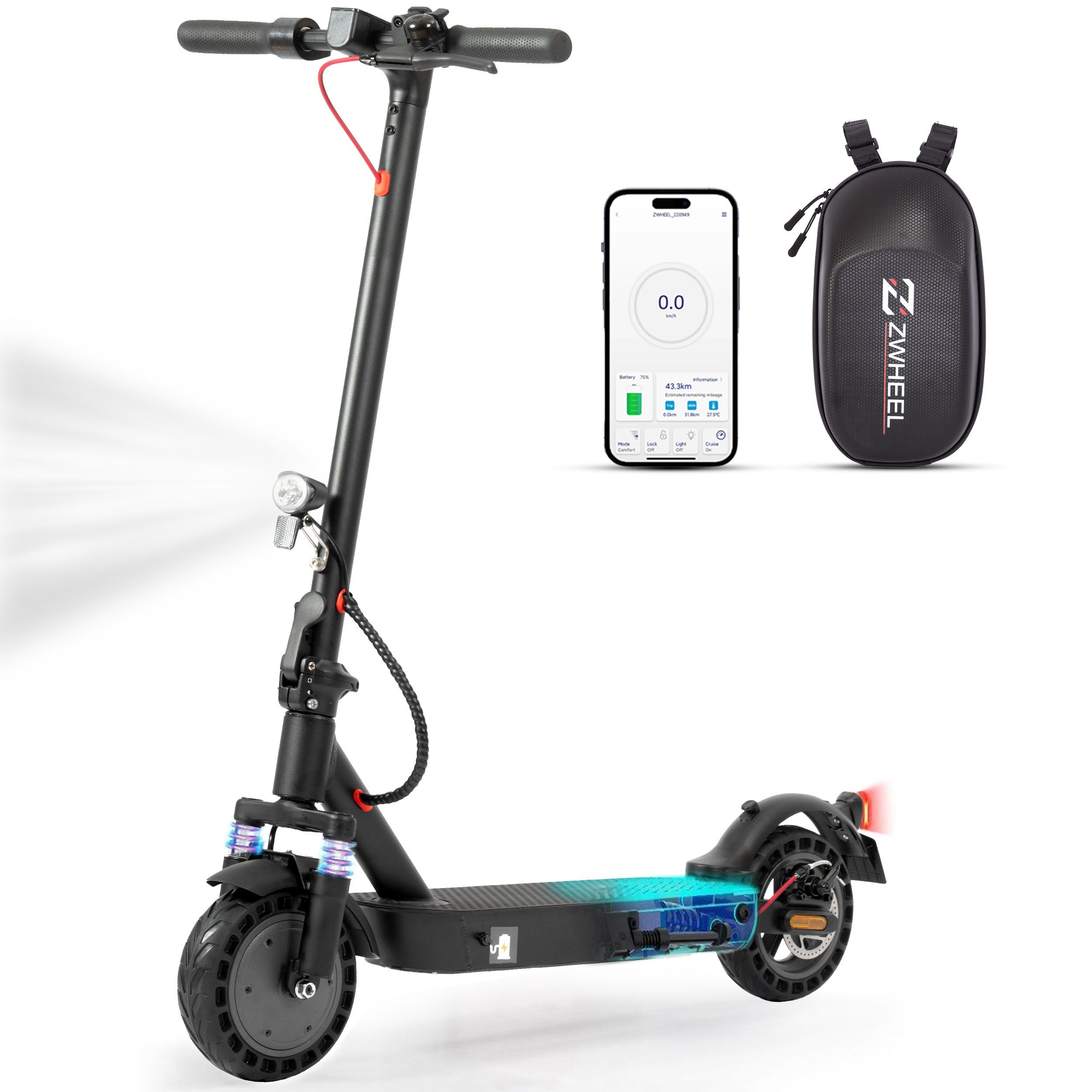 E-Scooter mit Straßenzulassung 120 kg E9MAX, 10" Vollreifen mit Stoßdämpfung