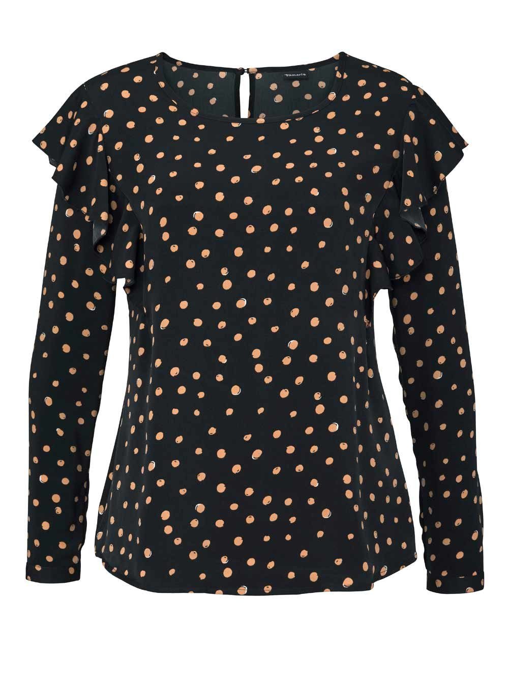 Tamaris Shirtbluse »Tamaris Damen Marken-Bluse mit Volants, schwarz-beige«  online kaufen | OTTO