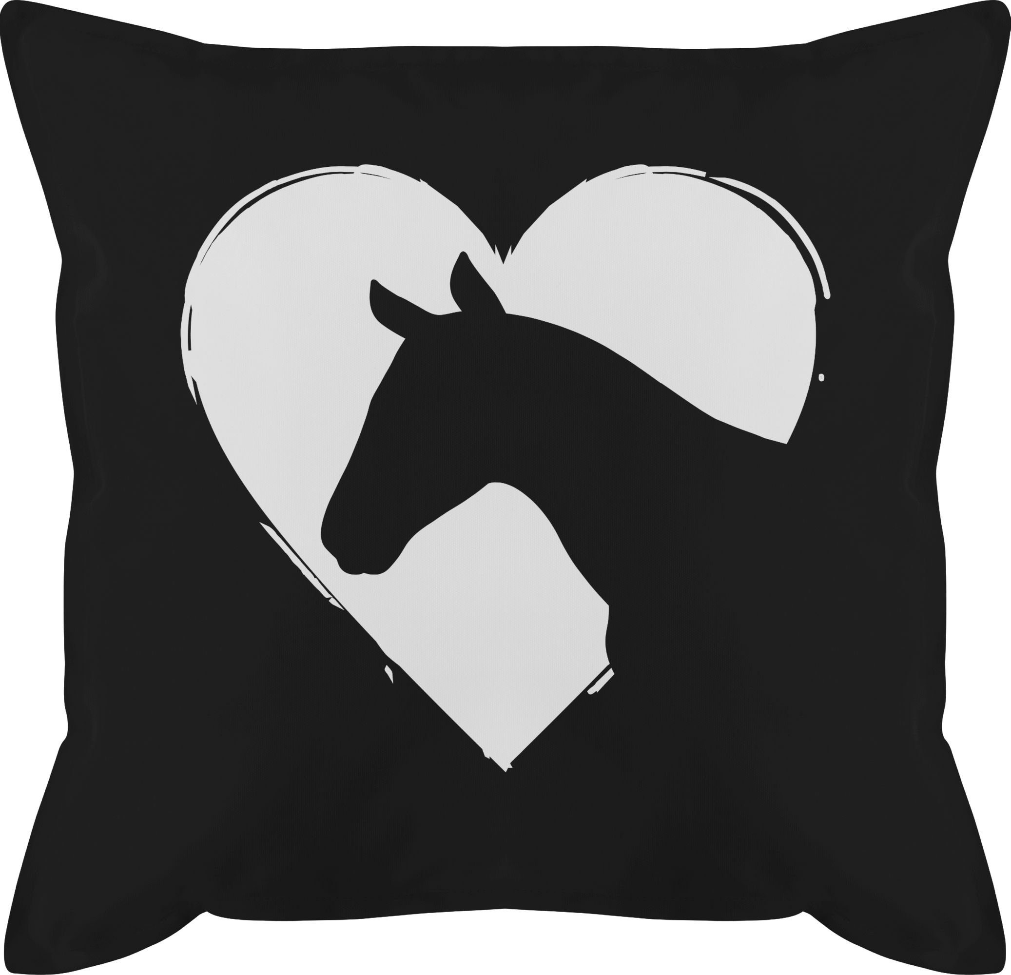 Shirtracer Dekokissen Herz mit 3 Schwarz Pferdekopf, Pferd