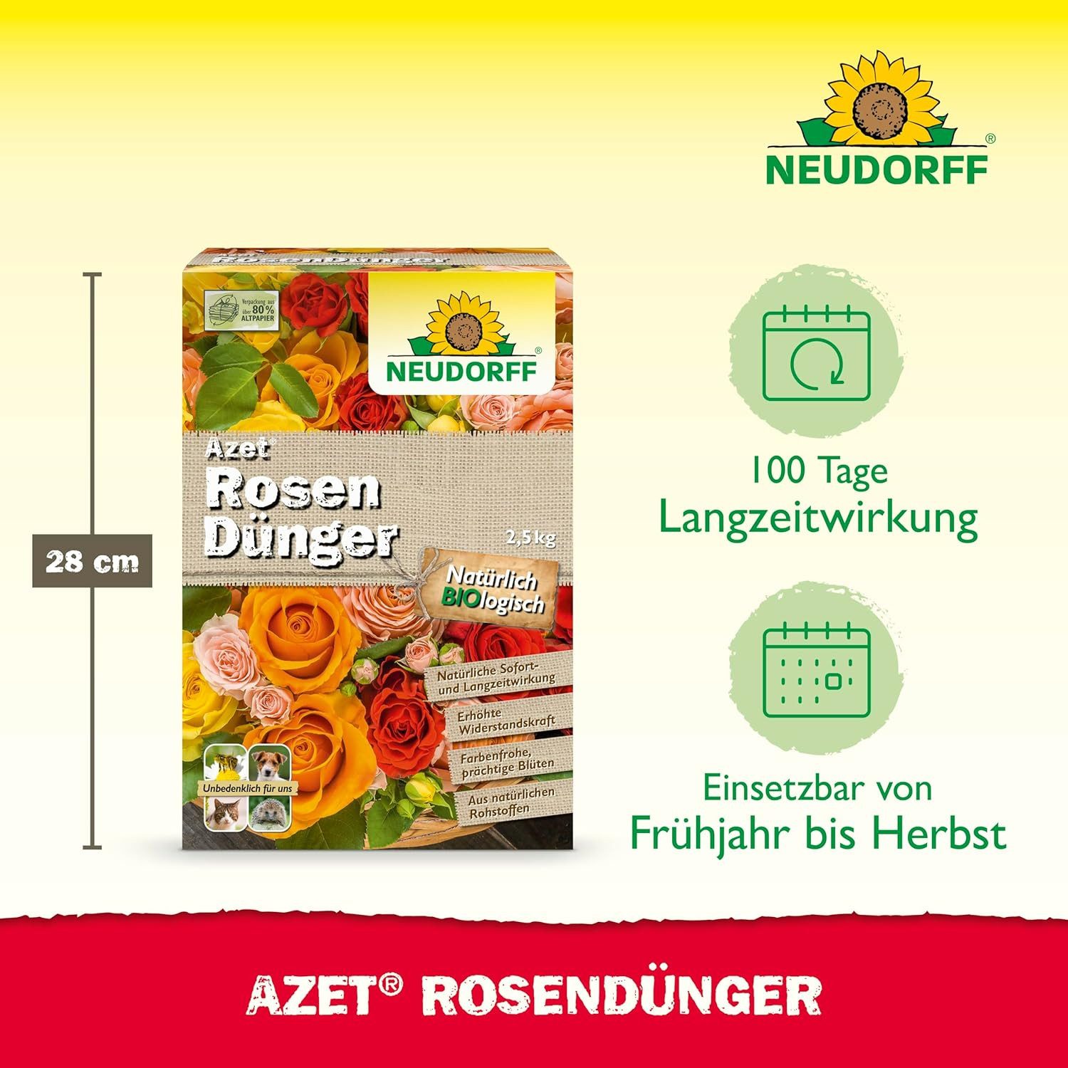Neudorff Blumendünger Azet RosenDünger 2,5 kg, mit 100 Tagen Langzeitwirkung, für langanhaltend farbenfrohe Rosen, Stauden und Blütenpflanzen, aus natürlichen Rohstoffen