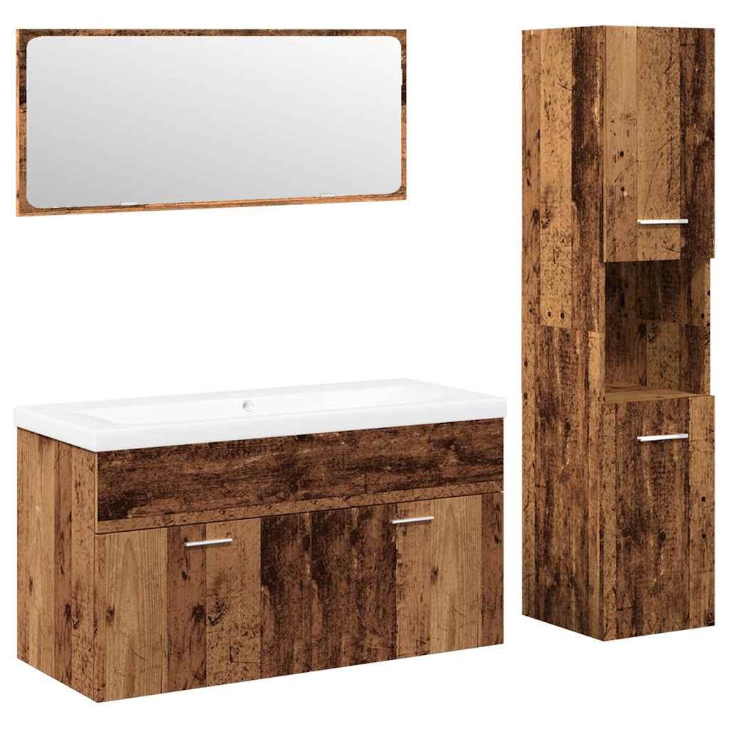 Badezimmer-Set 4-tlg. Badmöbel-Set Altholz-Optik Holzwerkstoff