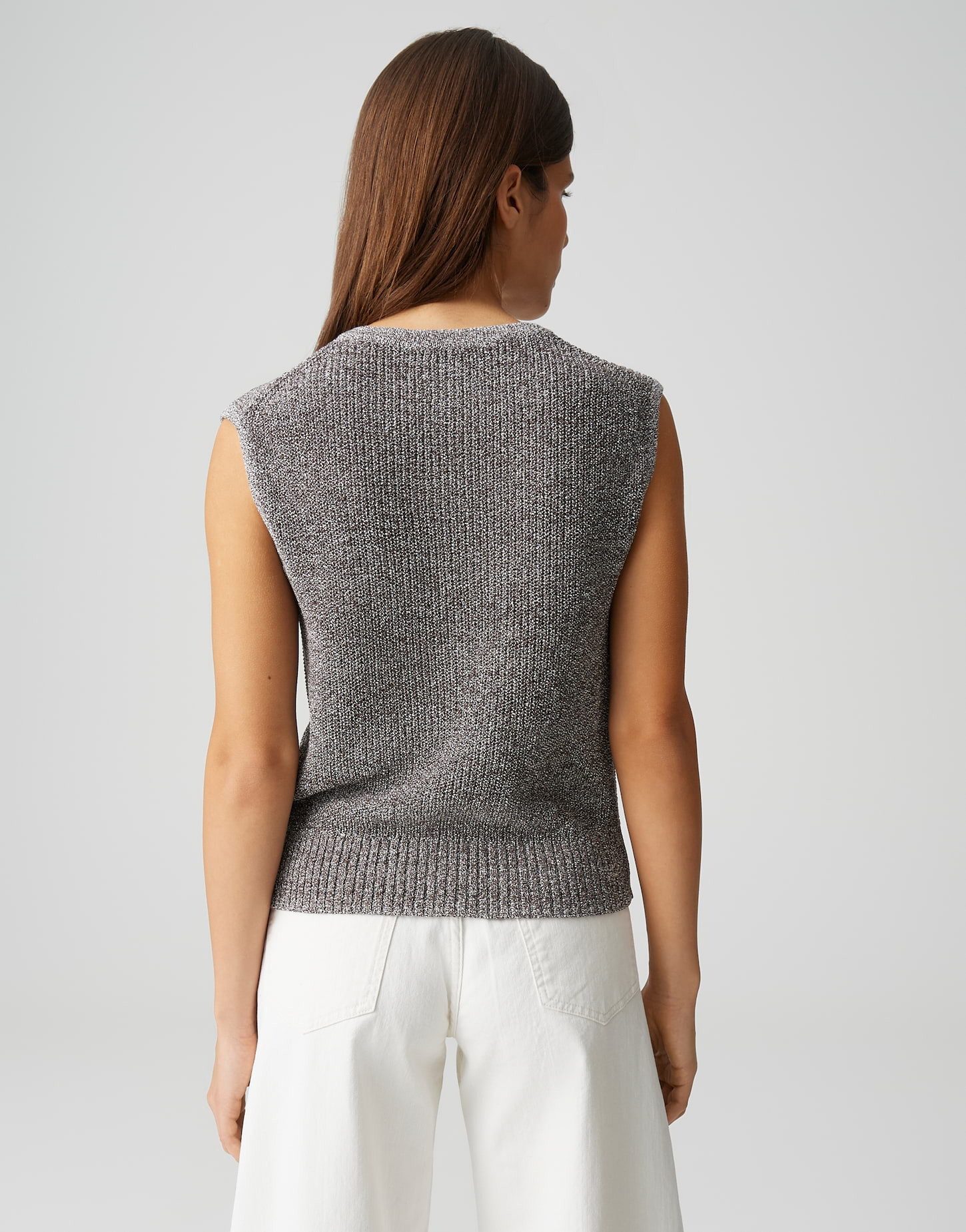 OPUS Strickweste Strickweste aus Baumwoll-Mix mit Mélange-Effekt Schmale Passform, breite Strickbündchen als Detail