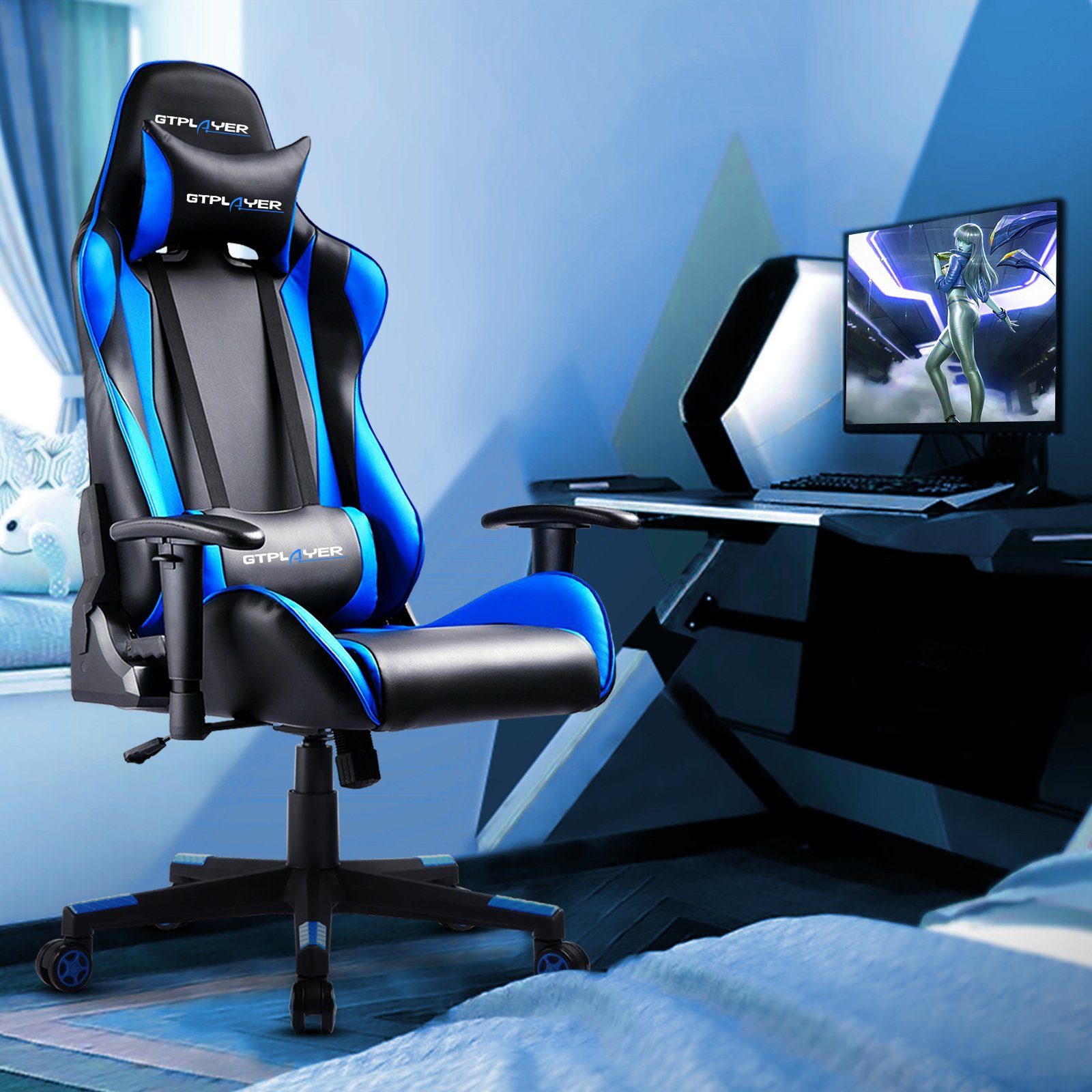 GTPLAYER Gaming-Stuhl »Gaming Chair«, mit Kopfstütze und  Lendenwirbelstütze, Sicherheits-Leichtlaufrollen, Ergonomische Design, 3D  Armlehnen online kaufen | OTTO