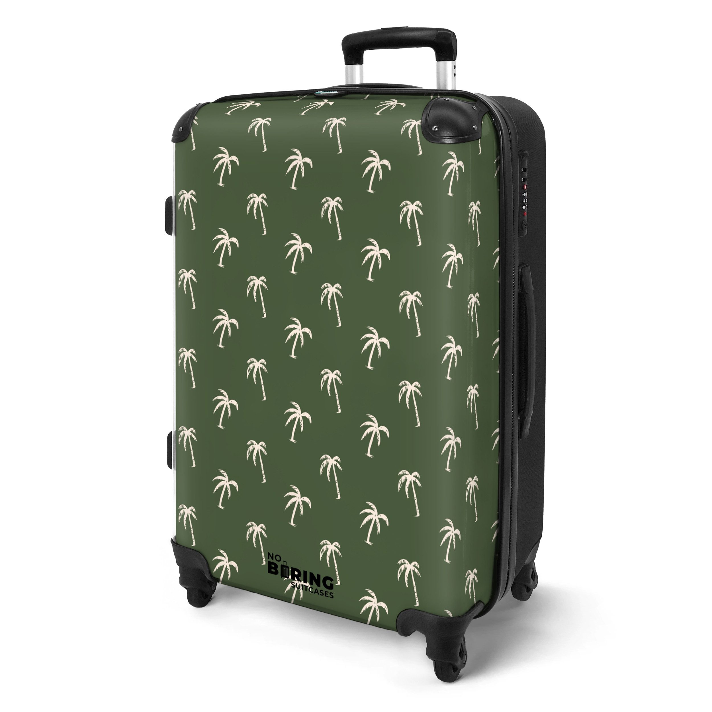 NoBoringSuitcases.com© Hartschalen-Trolley Grün mit beigem Palmenaufdruck günstig online kaufen