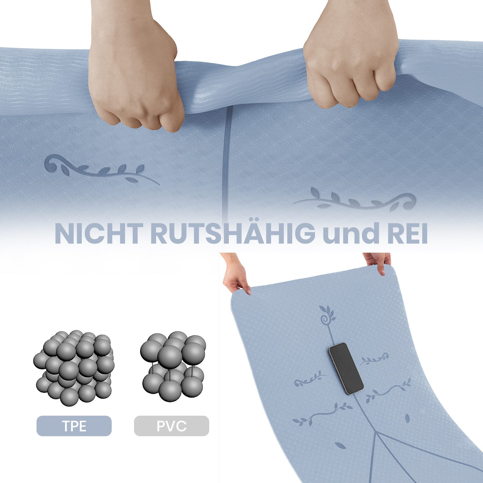 Good Nite Yogamatte TPE Yogamatte – Rutschfest, 6mm, 183x61cm, Fitnessmatte (1-St), 183 x 61 x 0,6 cm (L x B x H)