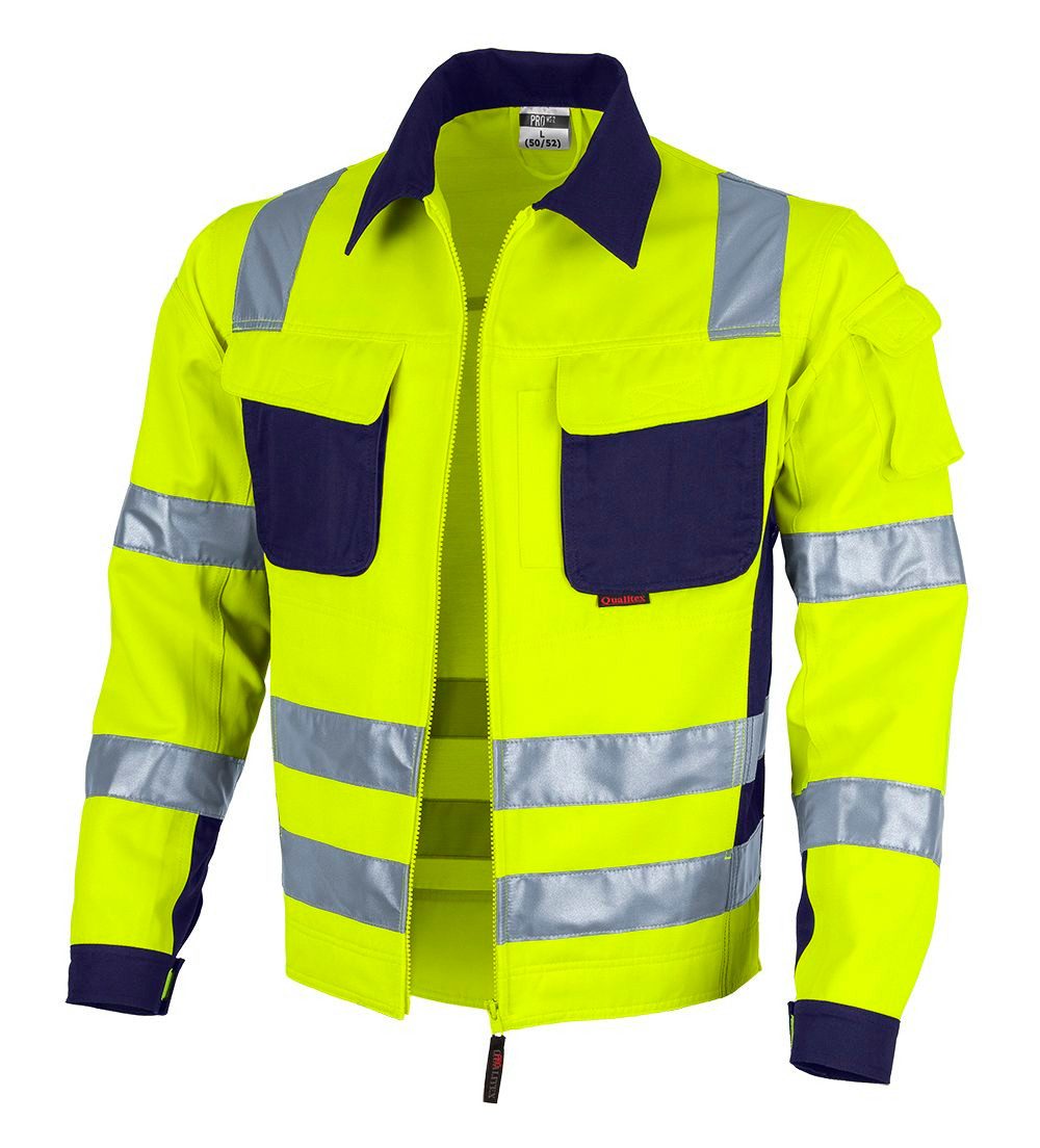 Qualitex Workwear Arbeitsjacke reflektierende PROfessionals Warnschutz-Bundjacke (faserverstätkt) (1-St) Arbeitsjacke mit 7 Taschen - Strapazierfähig - mit Zertifizierung
