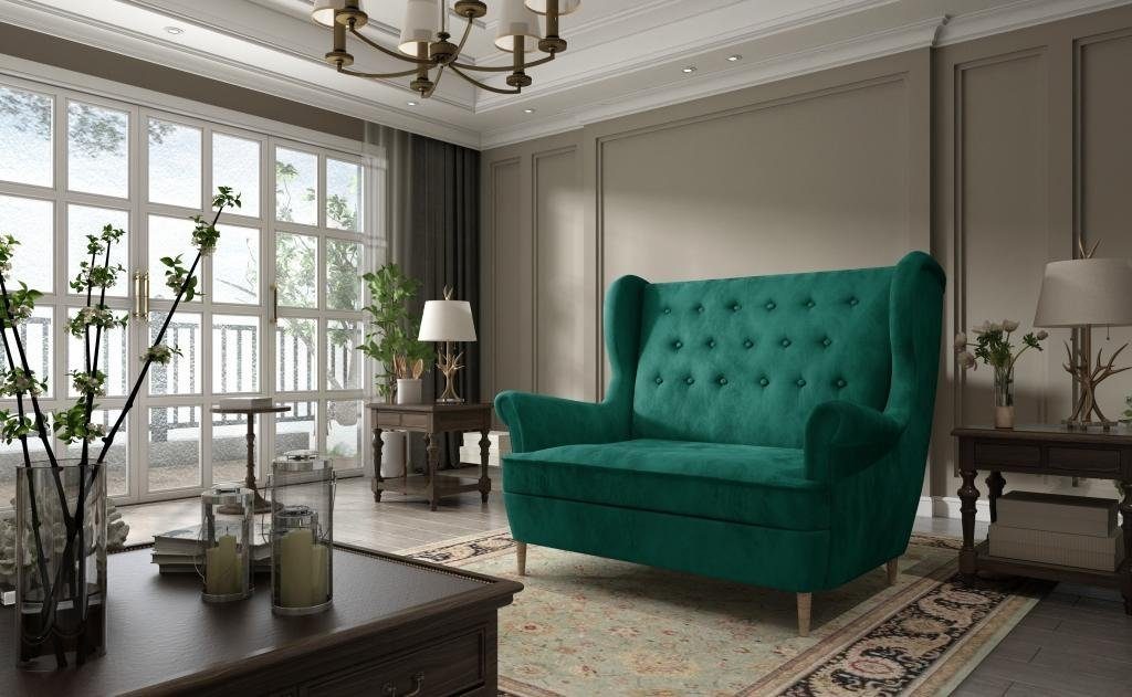 JVmoebel Sofa Moderner Blauer Chesterfield Zweisitzer Luxus Polster Couch Neu, Made in Europe Grün