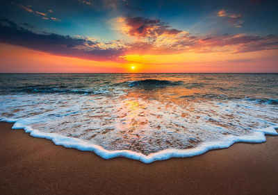wandmotiv24 Fototapete Meer Strand Sonnenuntergang, glatt, Wandtapete, Motivtapete, matt, Vliestapete