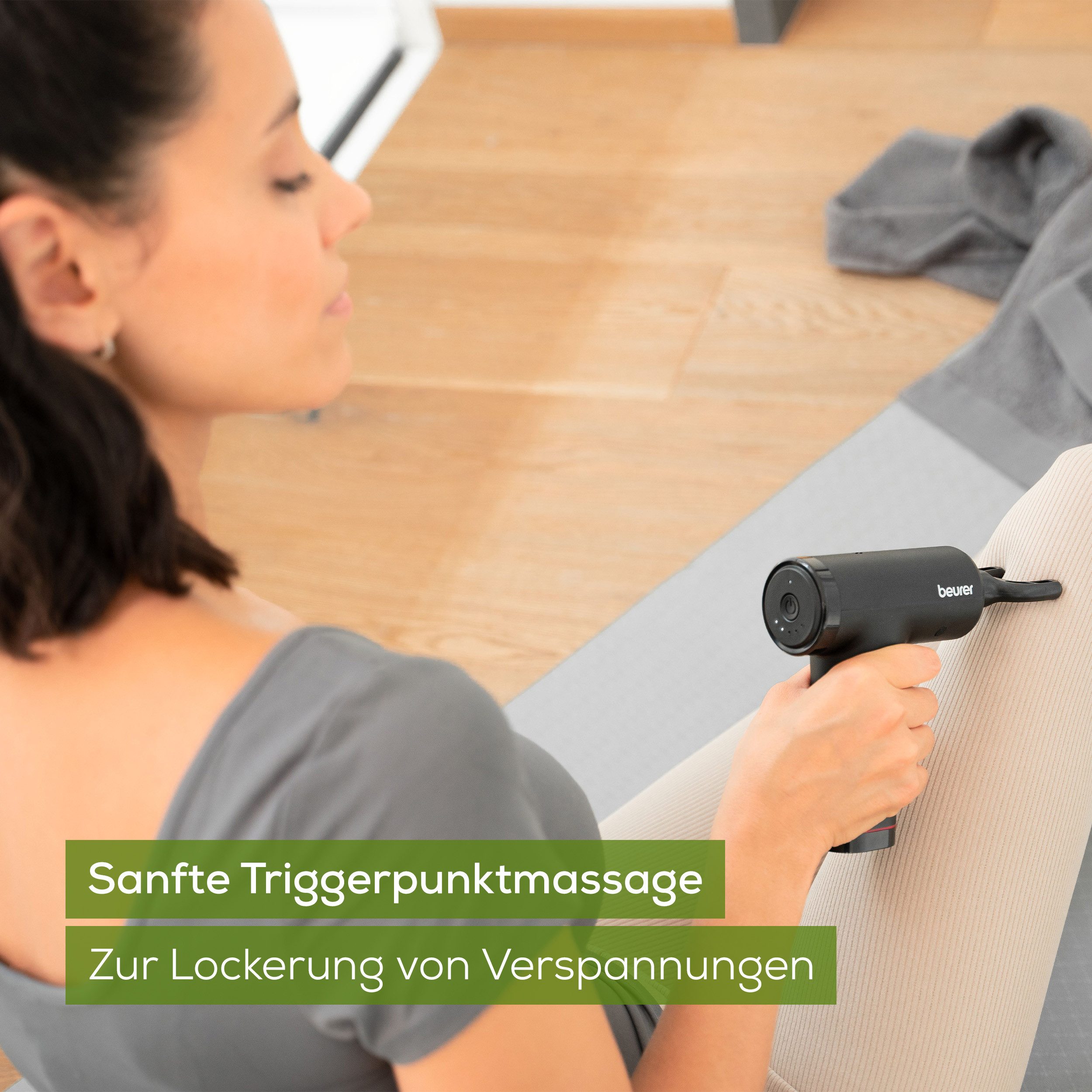 BEURER Massagepistole MG 89 kraftvolles Muskelmassagegerät mit 3 Aufsätzen, Gezielte Muskelregeneration, 3 Massageaufsätze, 5 Intensitätsstufen