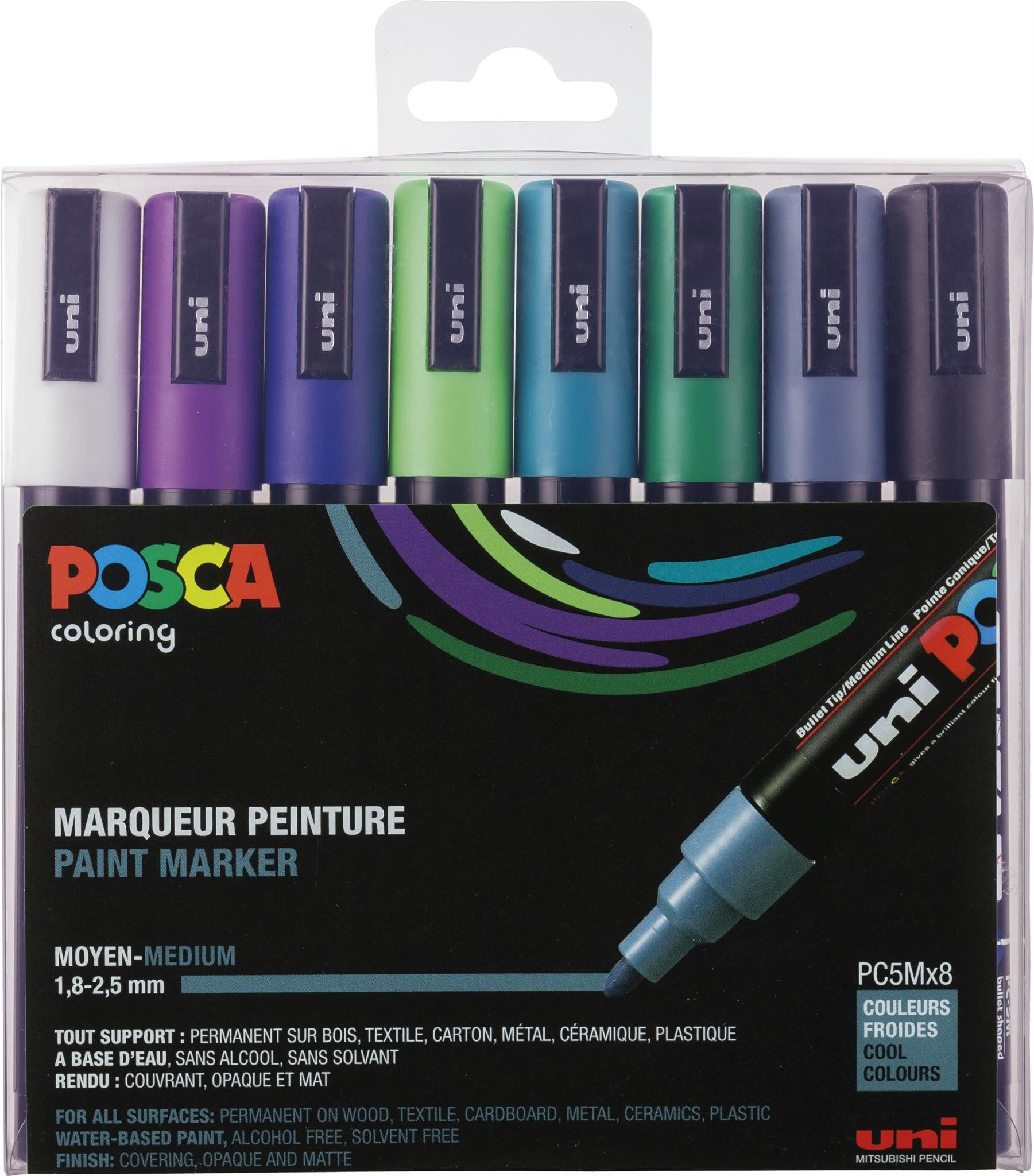 POSCA Marker Faber Castell Marker UNI POSCA PC-5M 1,8-2,5 8er kalte Farbe