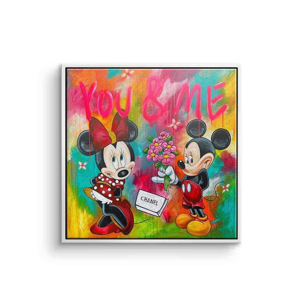 DOTCOMCANVAS® Leinwandbild, Leinwandbild You & Me Micky Maus Mickey Mouse Minnie Maus Mouse design weißer Rahmen | Leinwandbilder