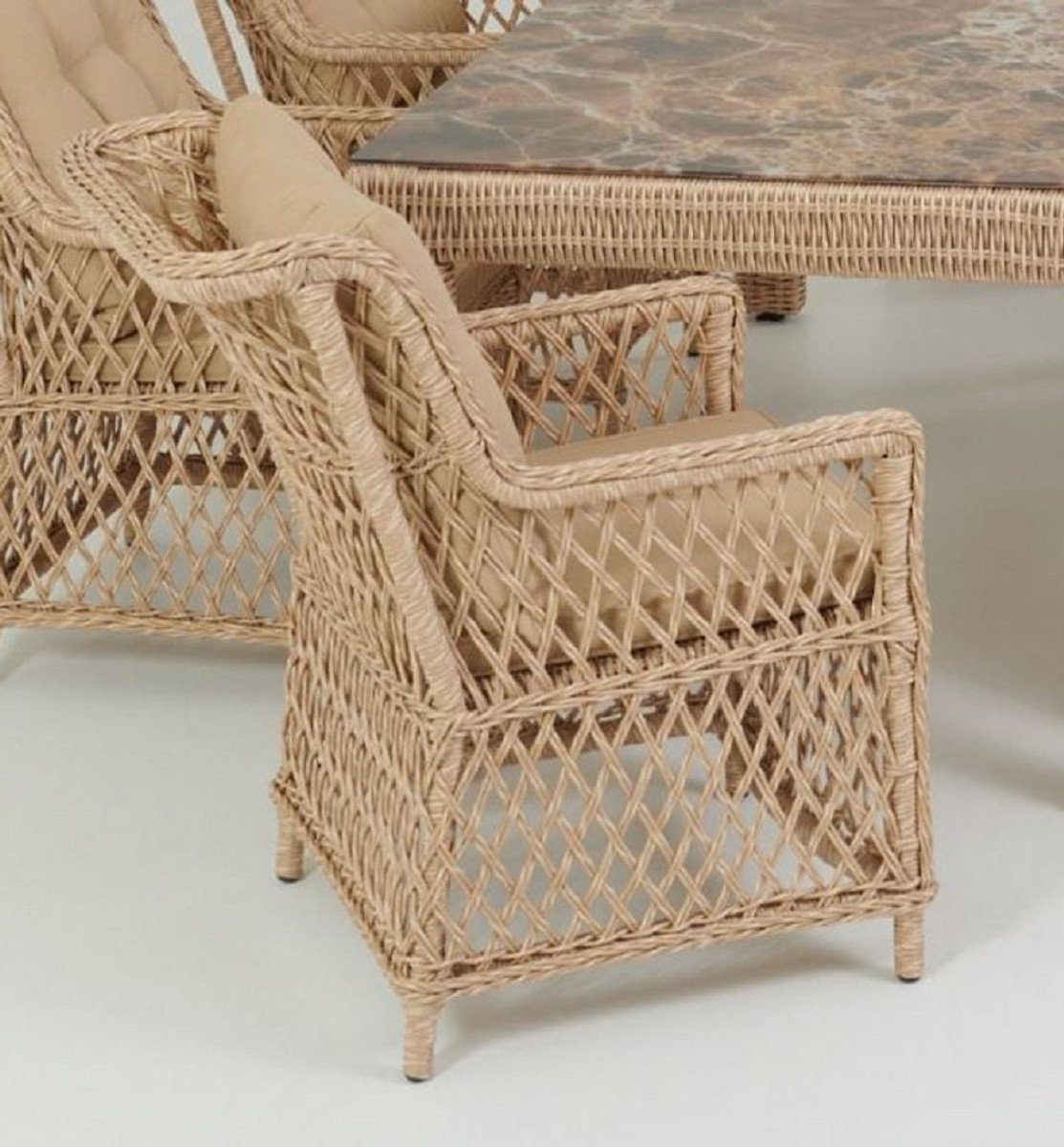 Casa Padrino Gartenstuhl Luxus Gartenstuhl 6er Set Naturfarben / Beige