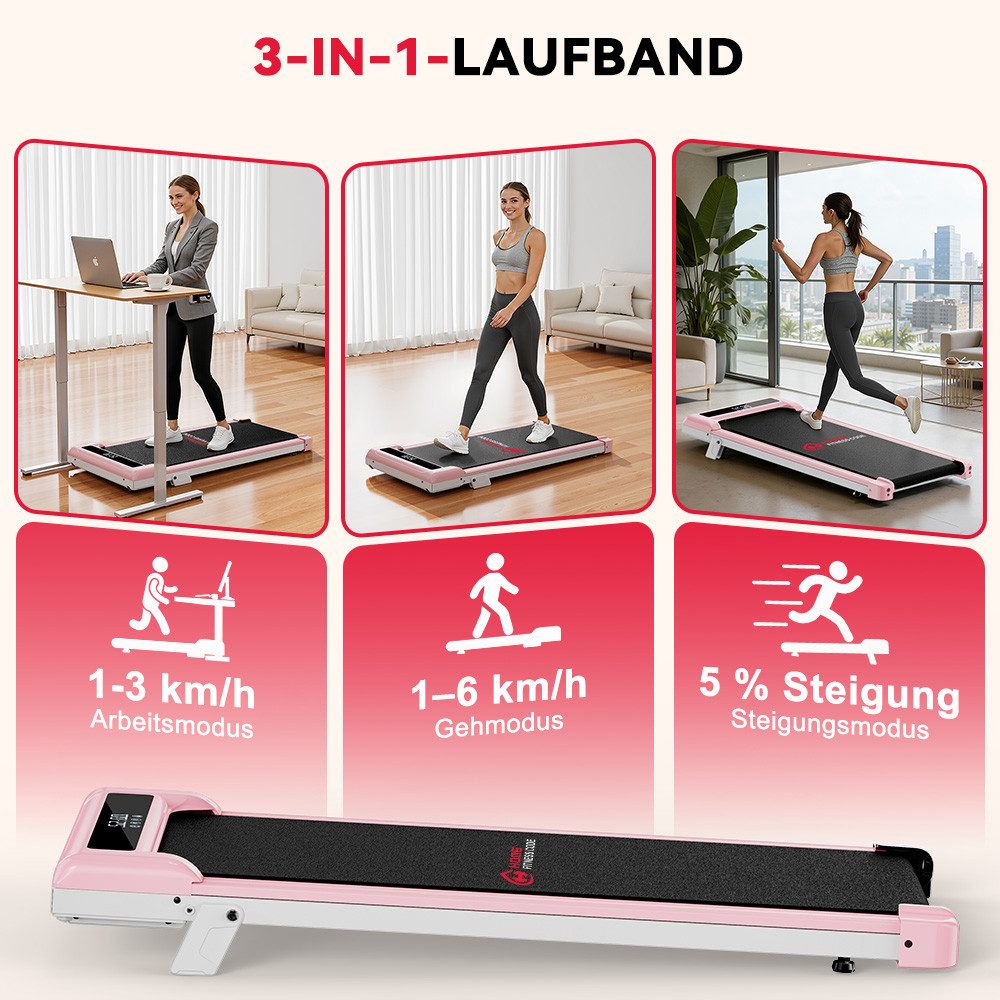 Hamlody Laufband Tragbar Laufbänder mit Steigung, Klappbares Laufband (Bürstenloses Laufband bis 6 km/h), LED-Display, Fernbedienung, ultrakompakt, Stoßdämpfung