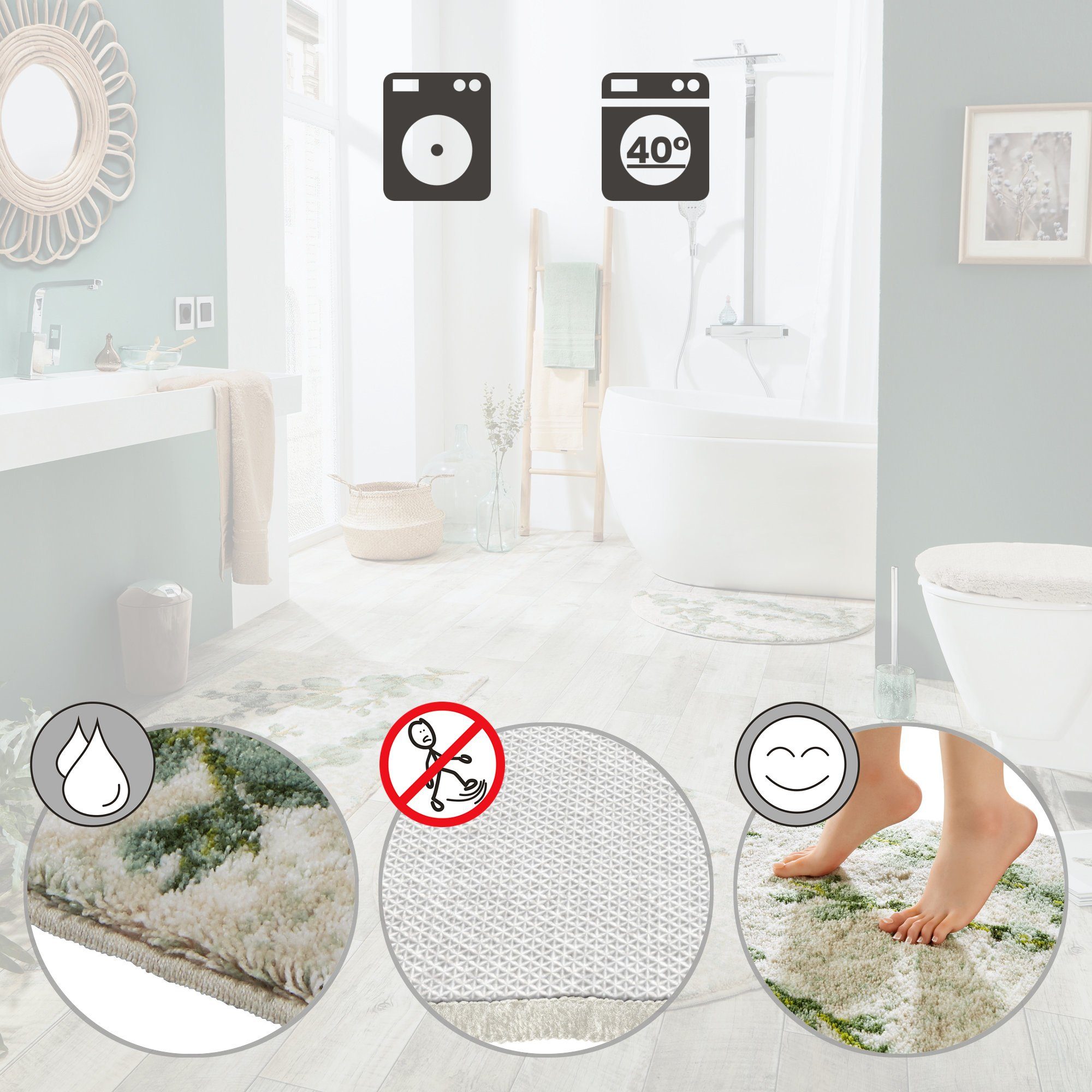 Erwin Müller Duschmatte Duschvorlage "Eukalyptus" halbrund, Höhe 20 mm, gemustert